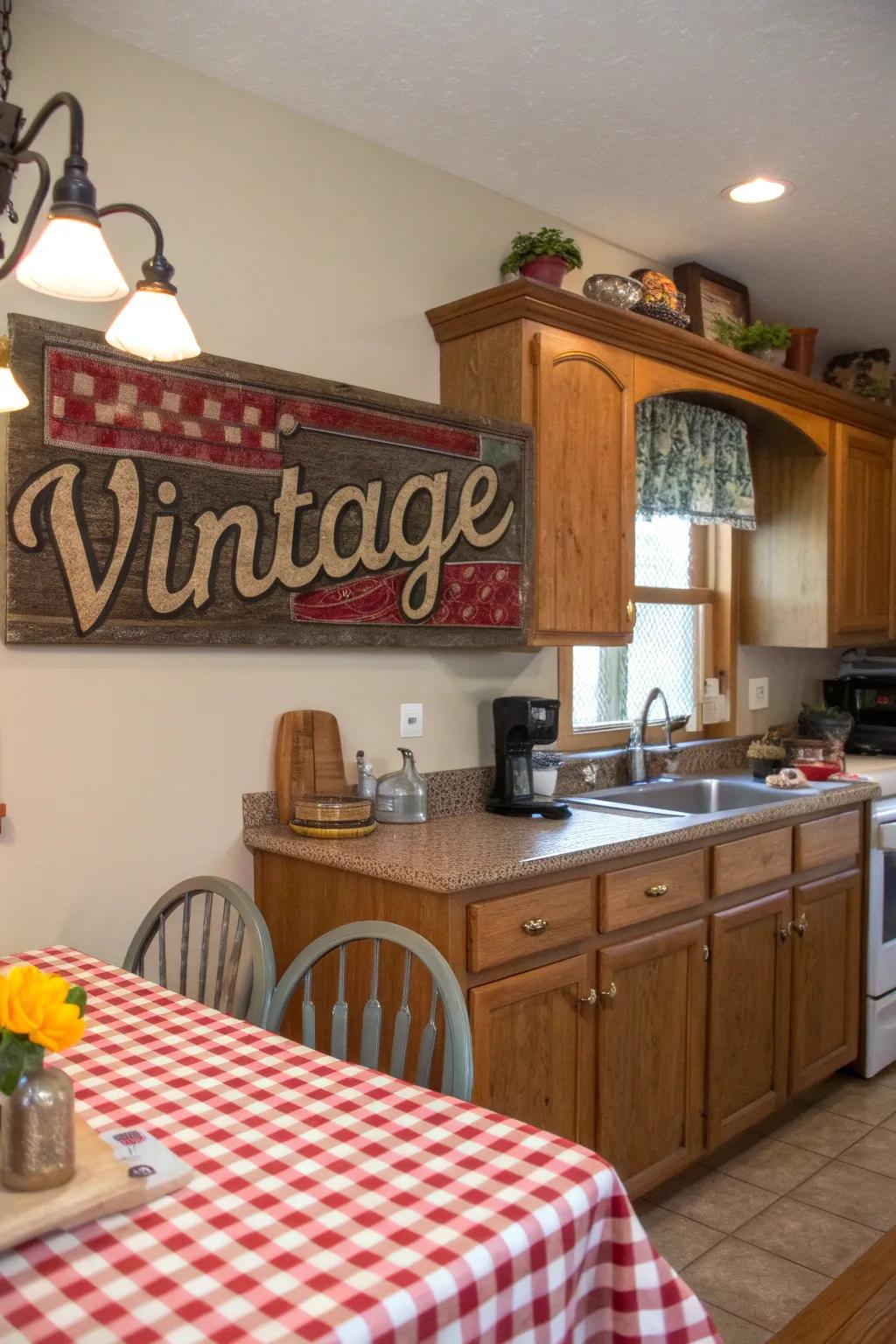 Vintage signage brings casual appeal to spaces.