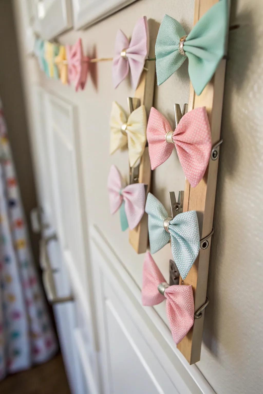 Creative magnetic strip that arranges baby bows.