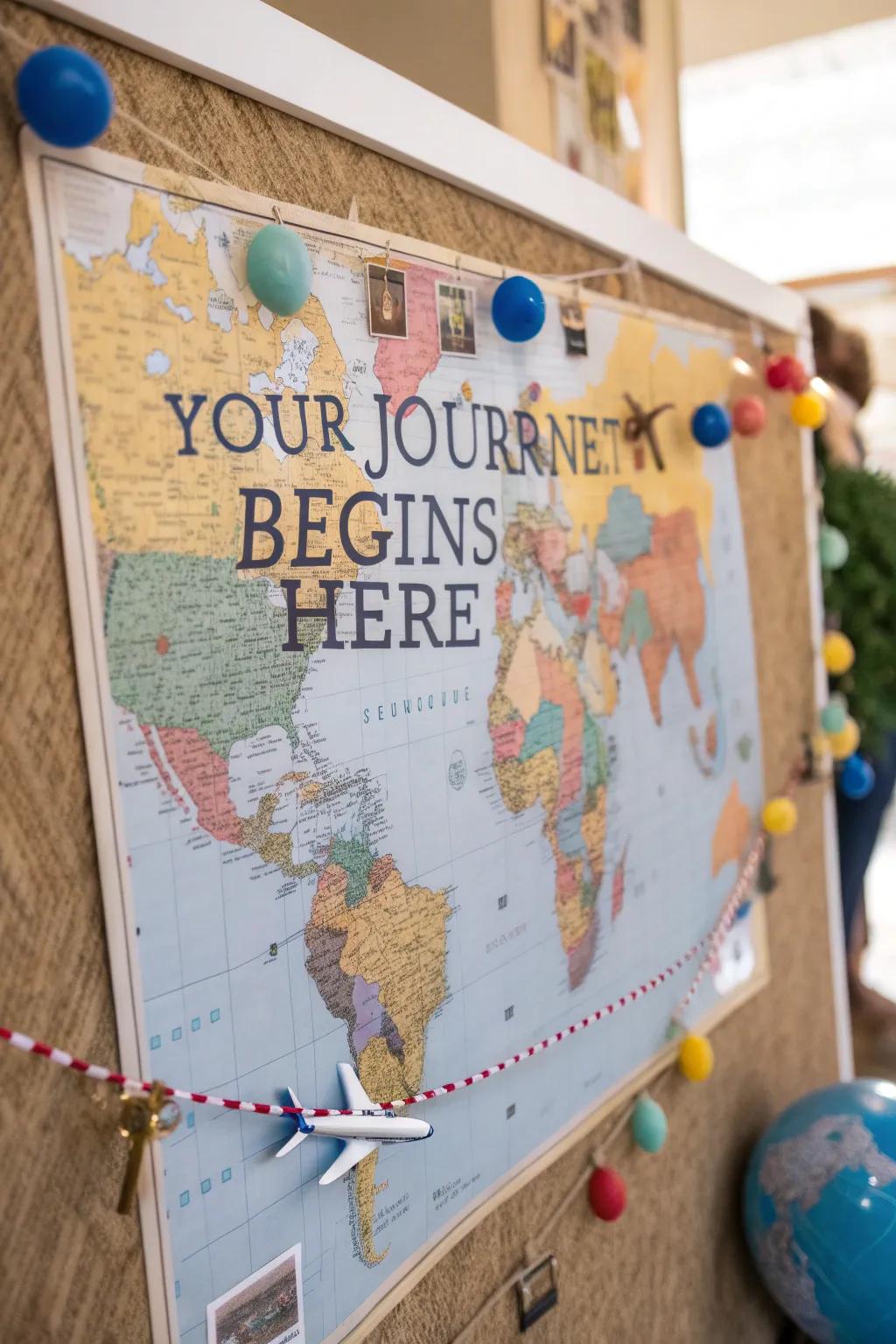 An adventure-themed bulletin board to inspire exploration and learning.