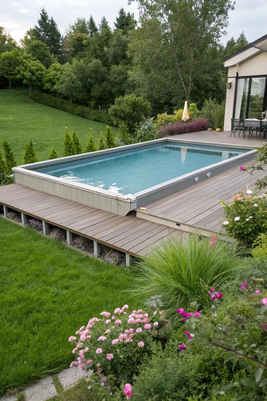 A floating deck design creates an impressive visual effect.