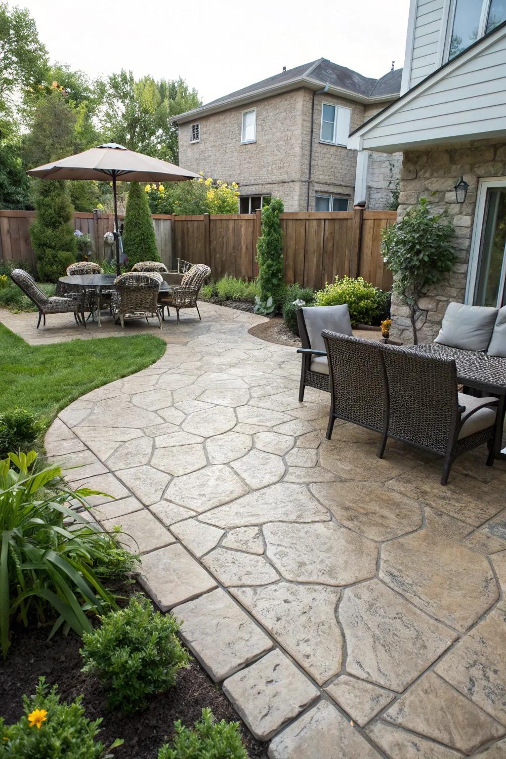 Stamped concrete mimics all-natural materials beautifully.