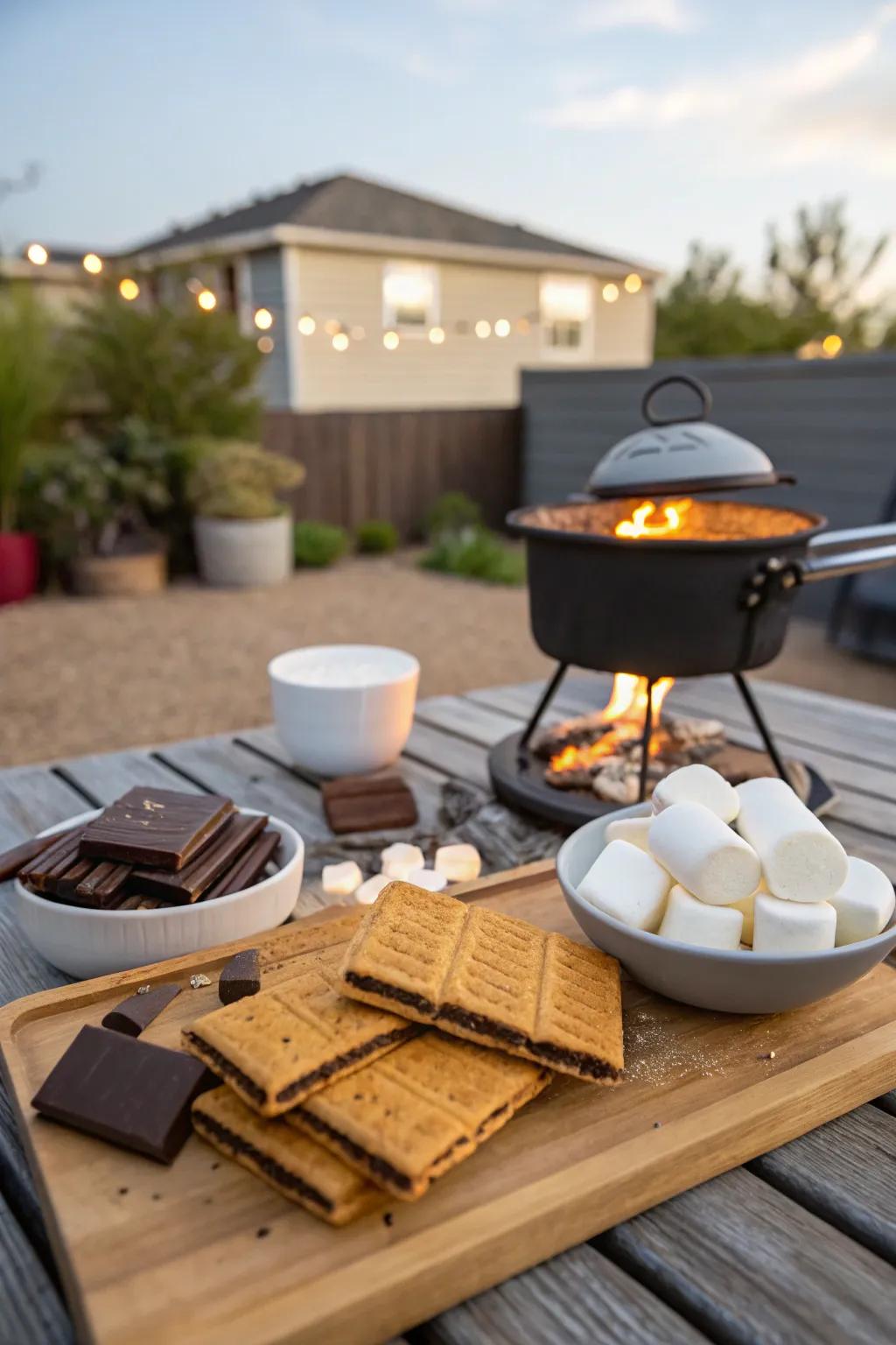 A dessert center brings a cheerful essence to garden parties.