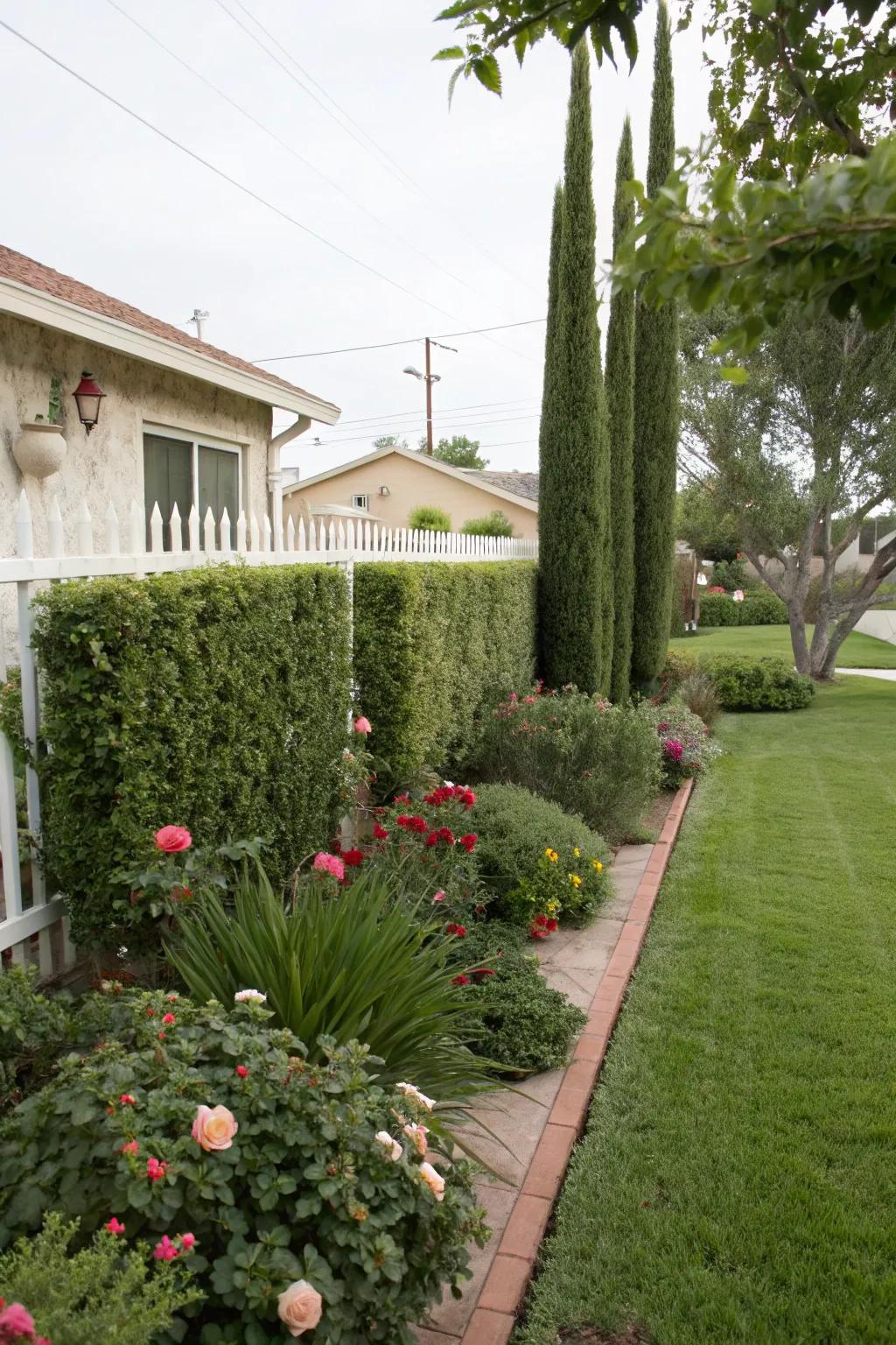 Design a private oasis using lush, tall greenery.