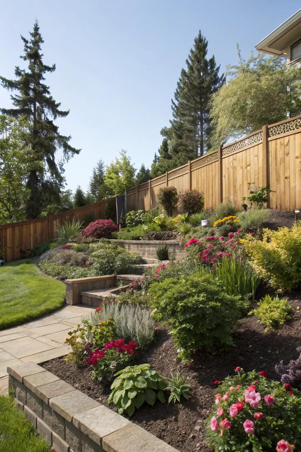 Staggered planting adding depth and dimension.