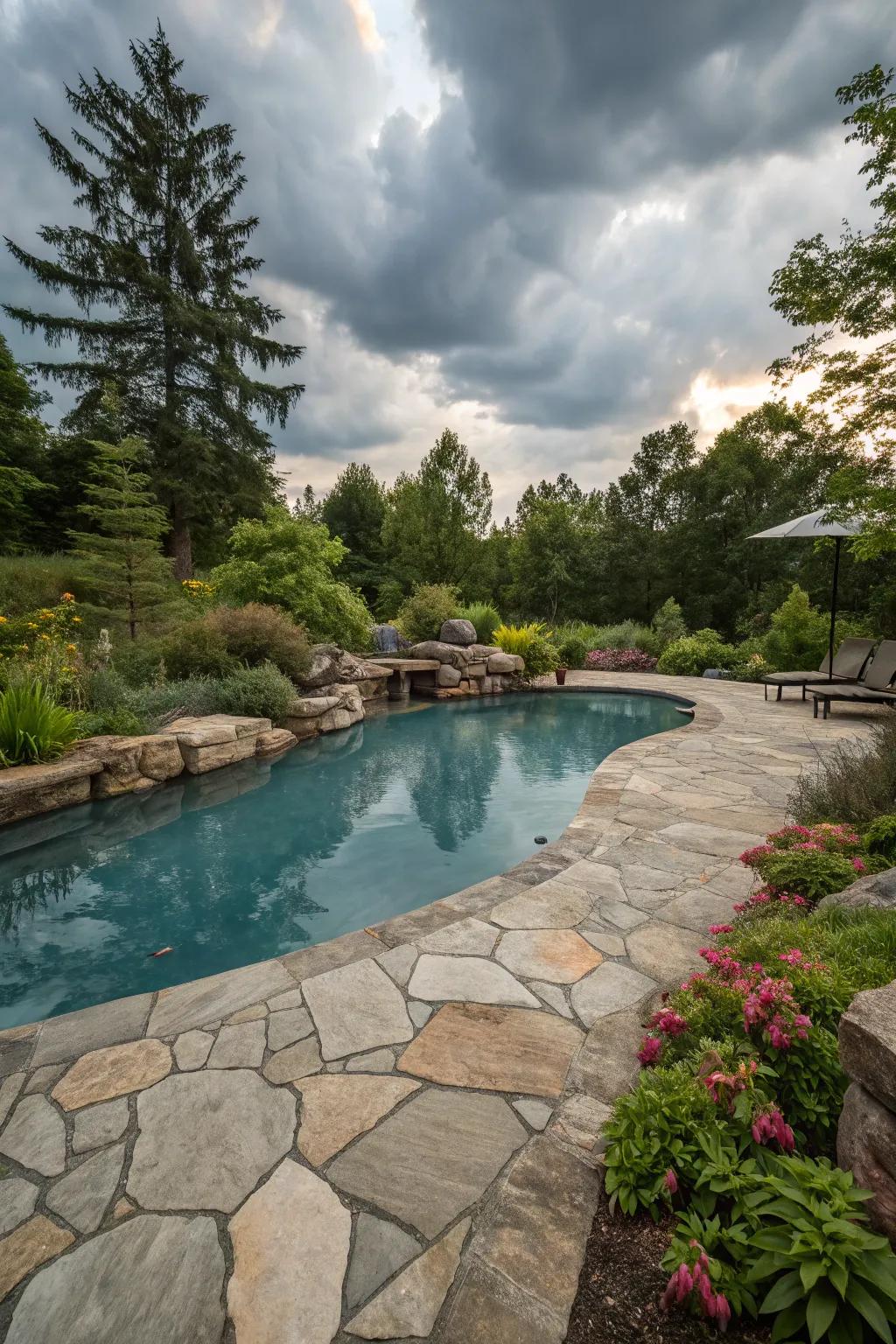 A pool setting enhanced through authentic rock elements.