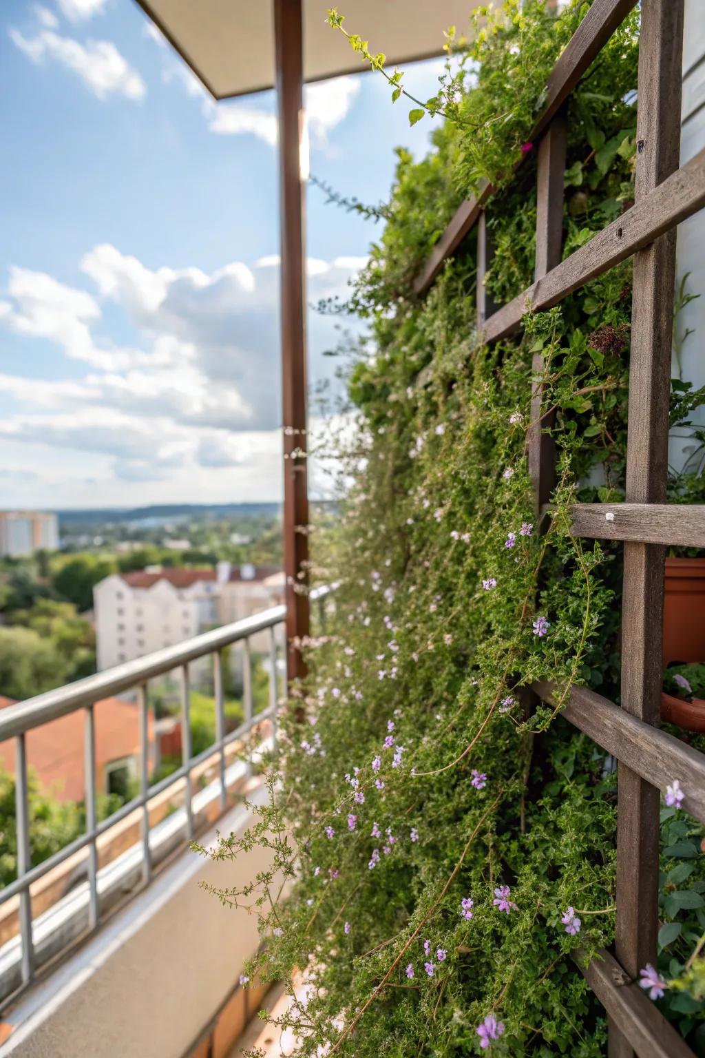 A trellis turns climbing herbs into a beautiful vertical feature.