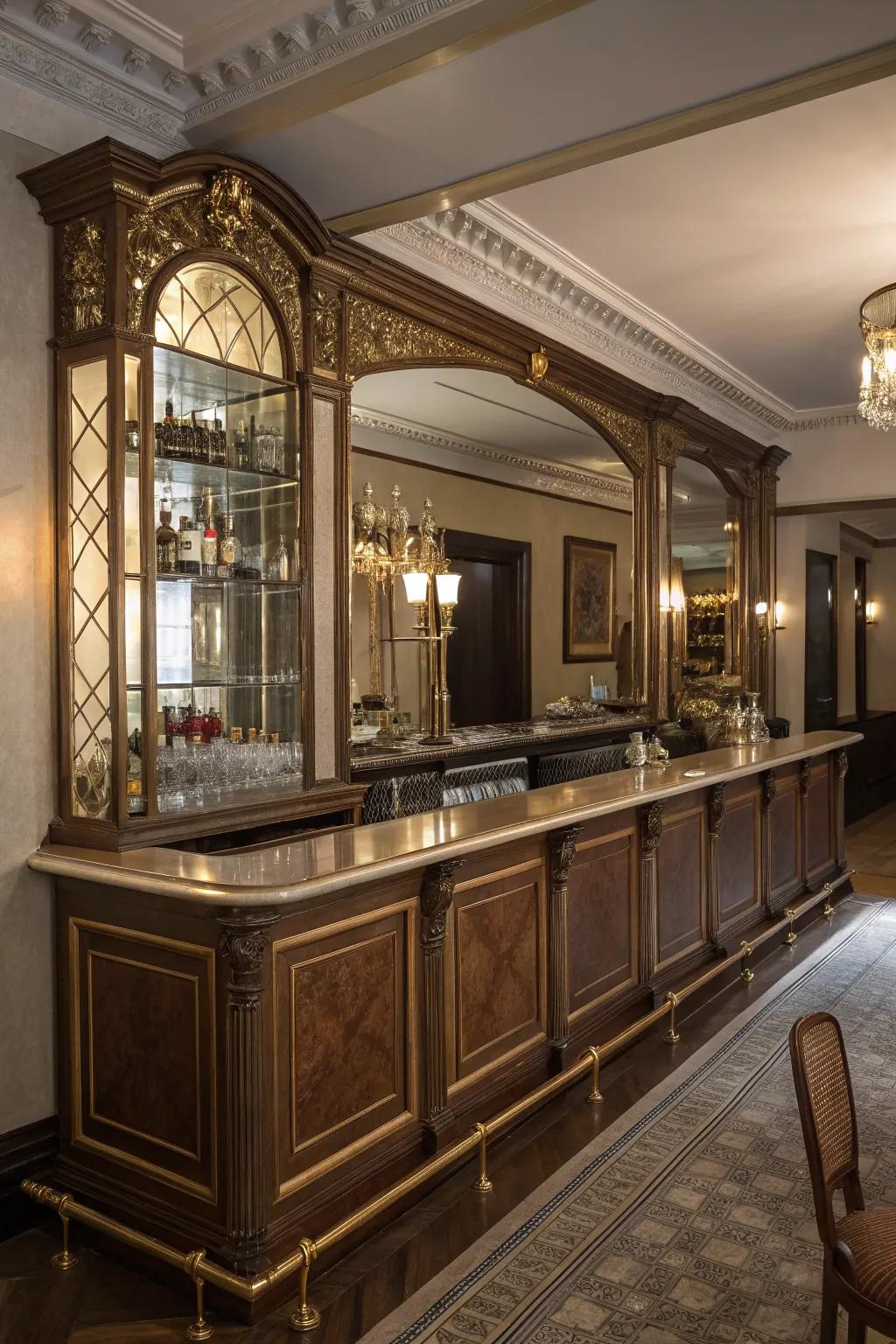 Vintage glamour bar with antique charm.