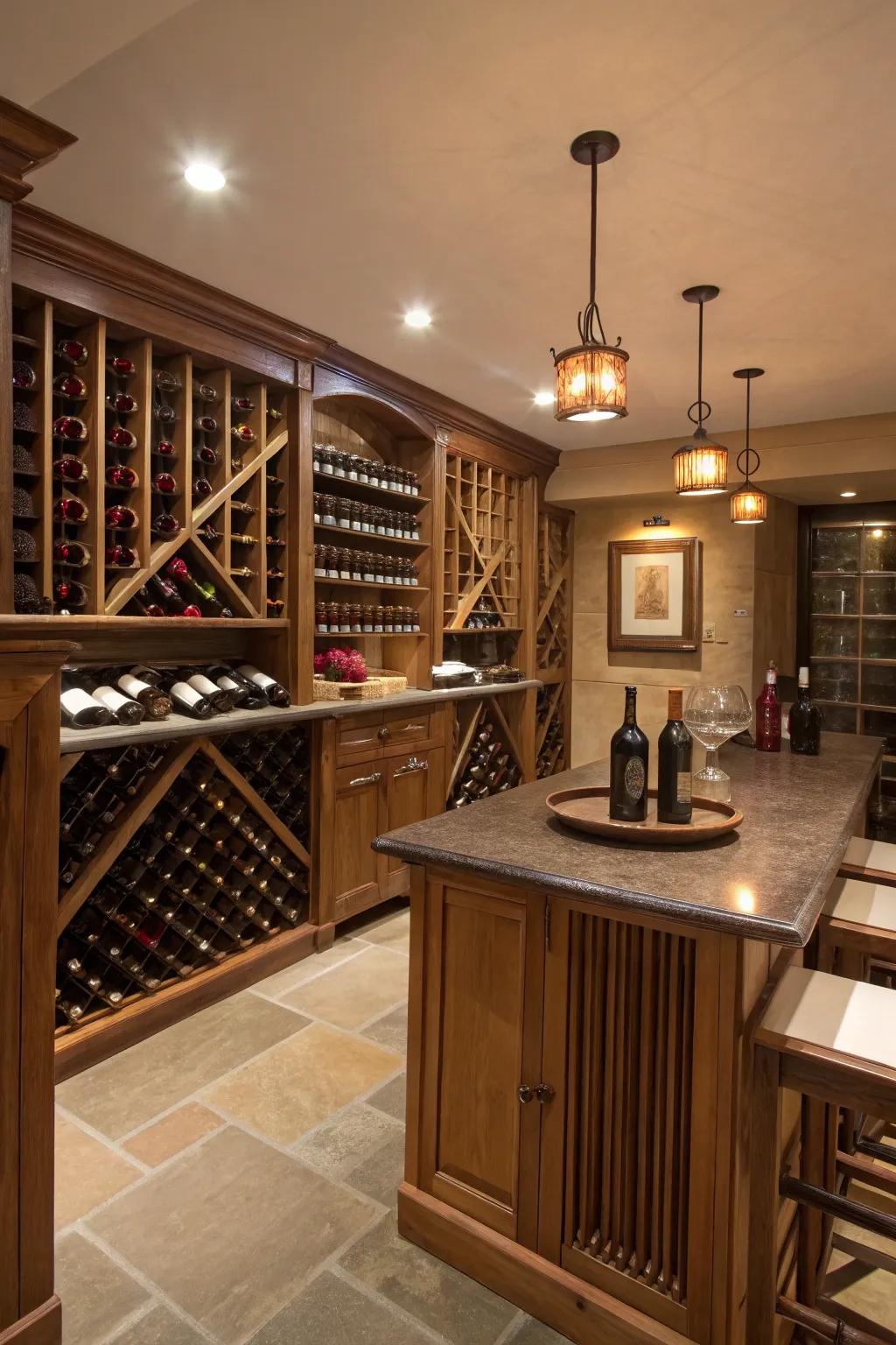 An elegant wine storage area ideal for connoisseurs.