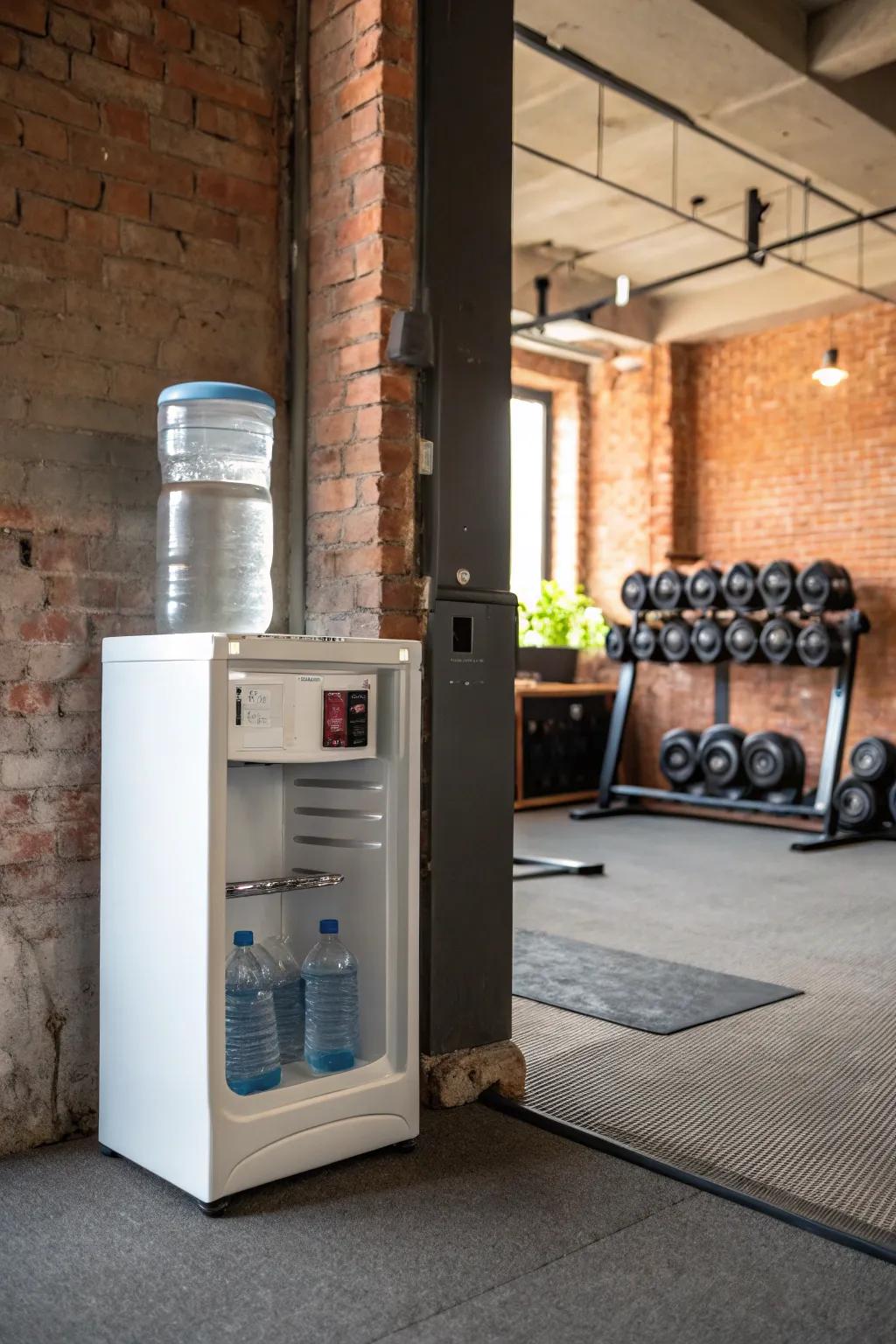 A hydration spot ensures you stay refreshed during exercises.