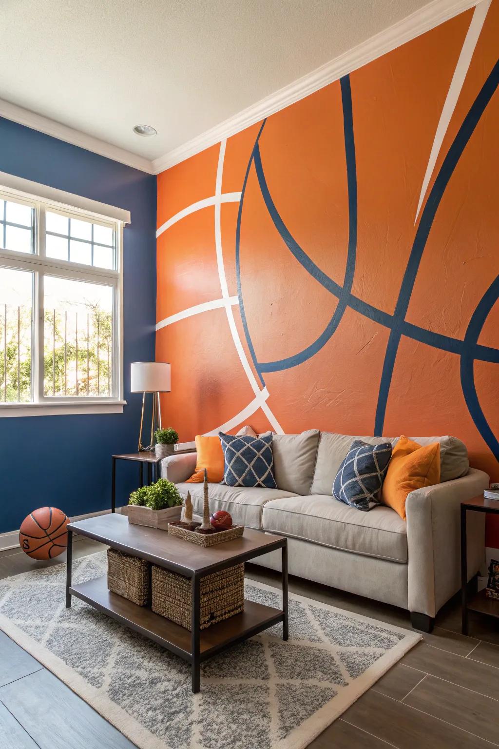 A striking highlight wall mirrors team allegiance.