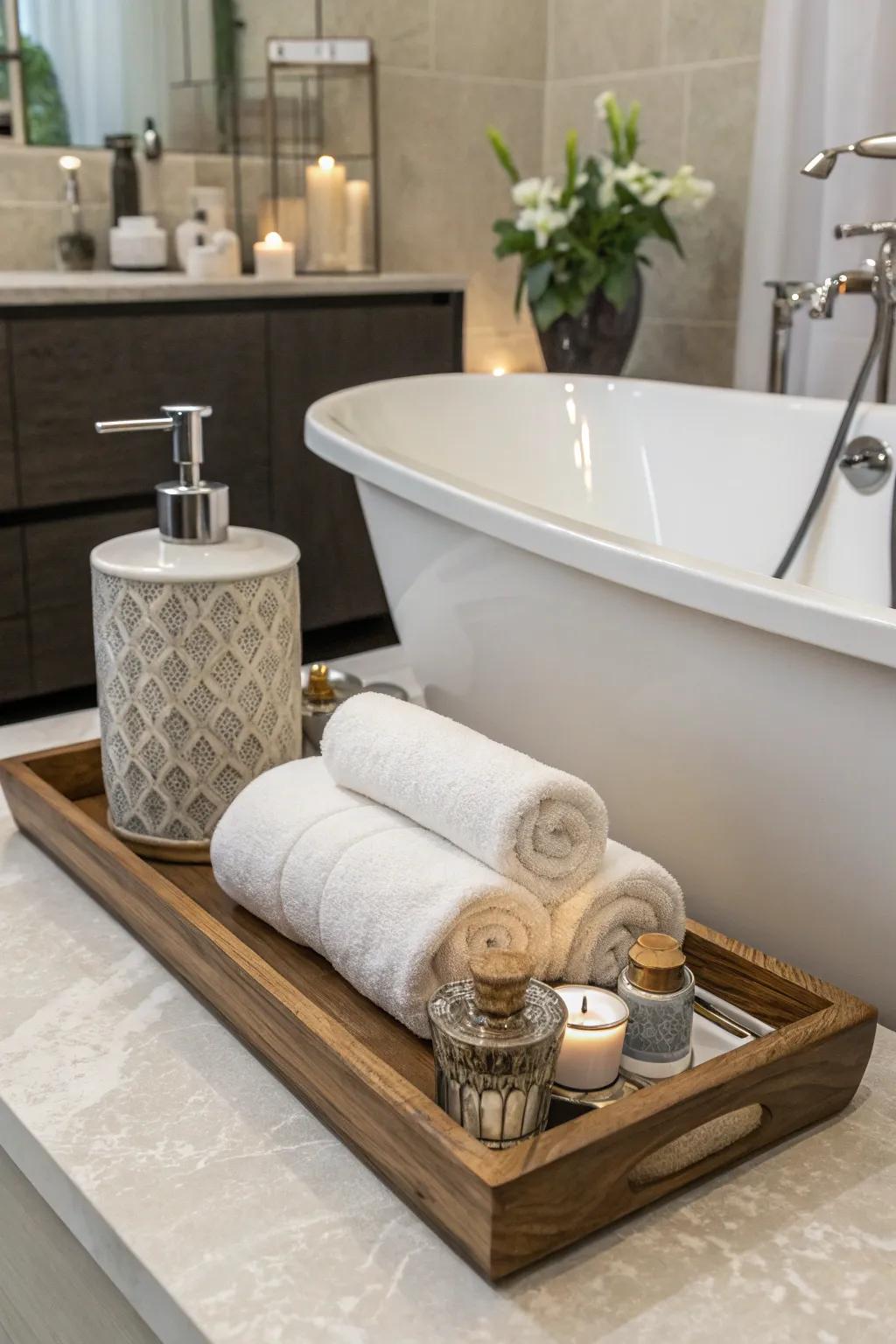 Combine charm and practicality with a stylish towel display.