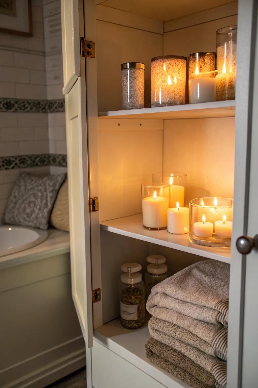 Scented candles foster a soothing ambiance.