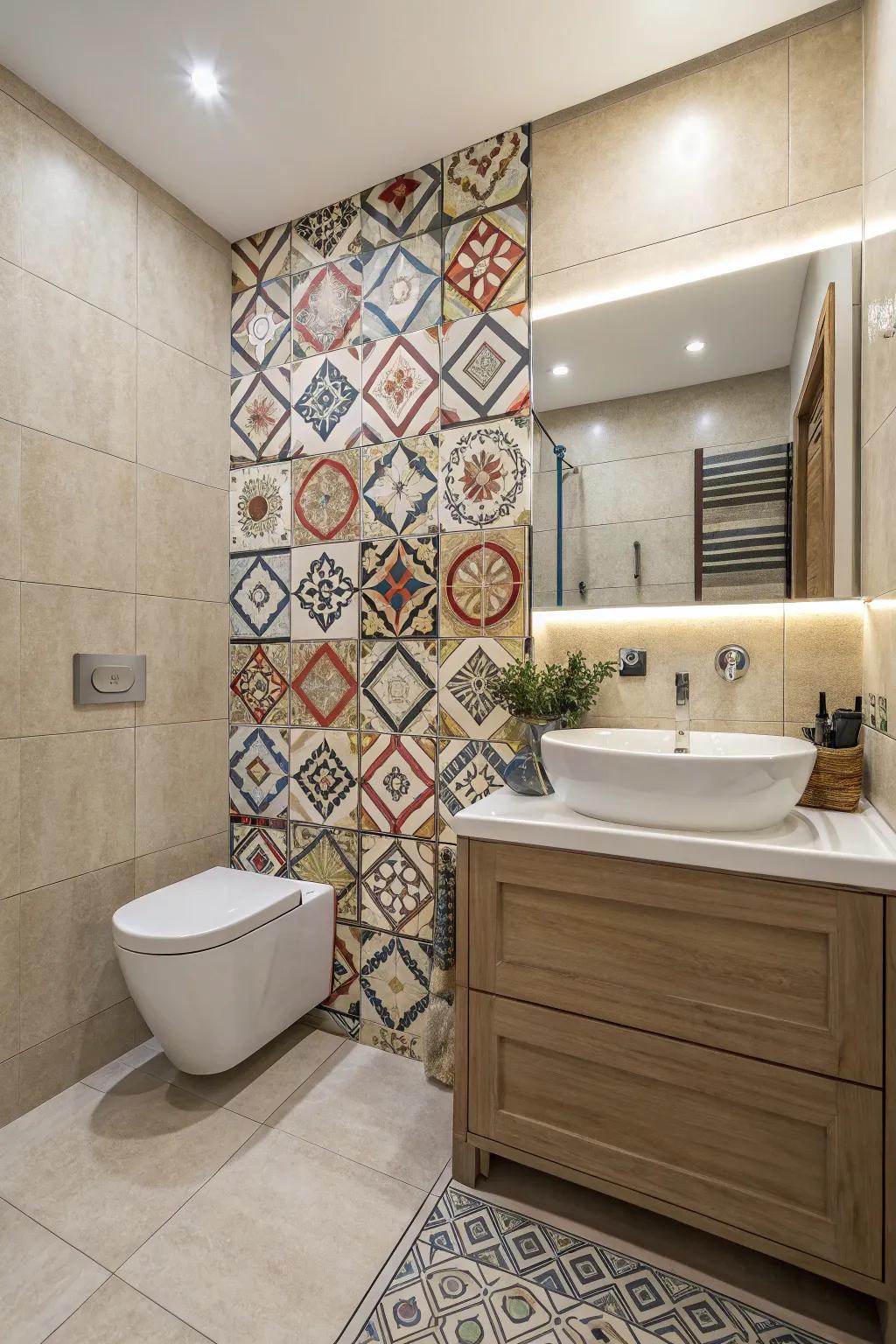 Bright colors and patterns add a fun and active touch to your bathroom design.