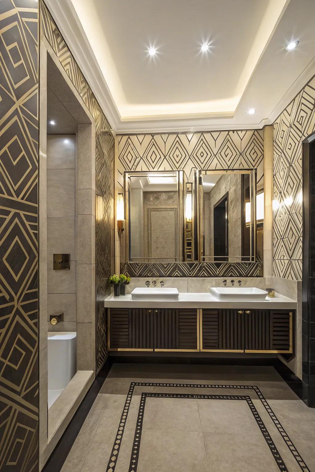 Geometric patterns bring a contemporary art-deco twist.