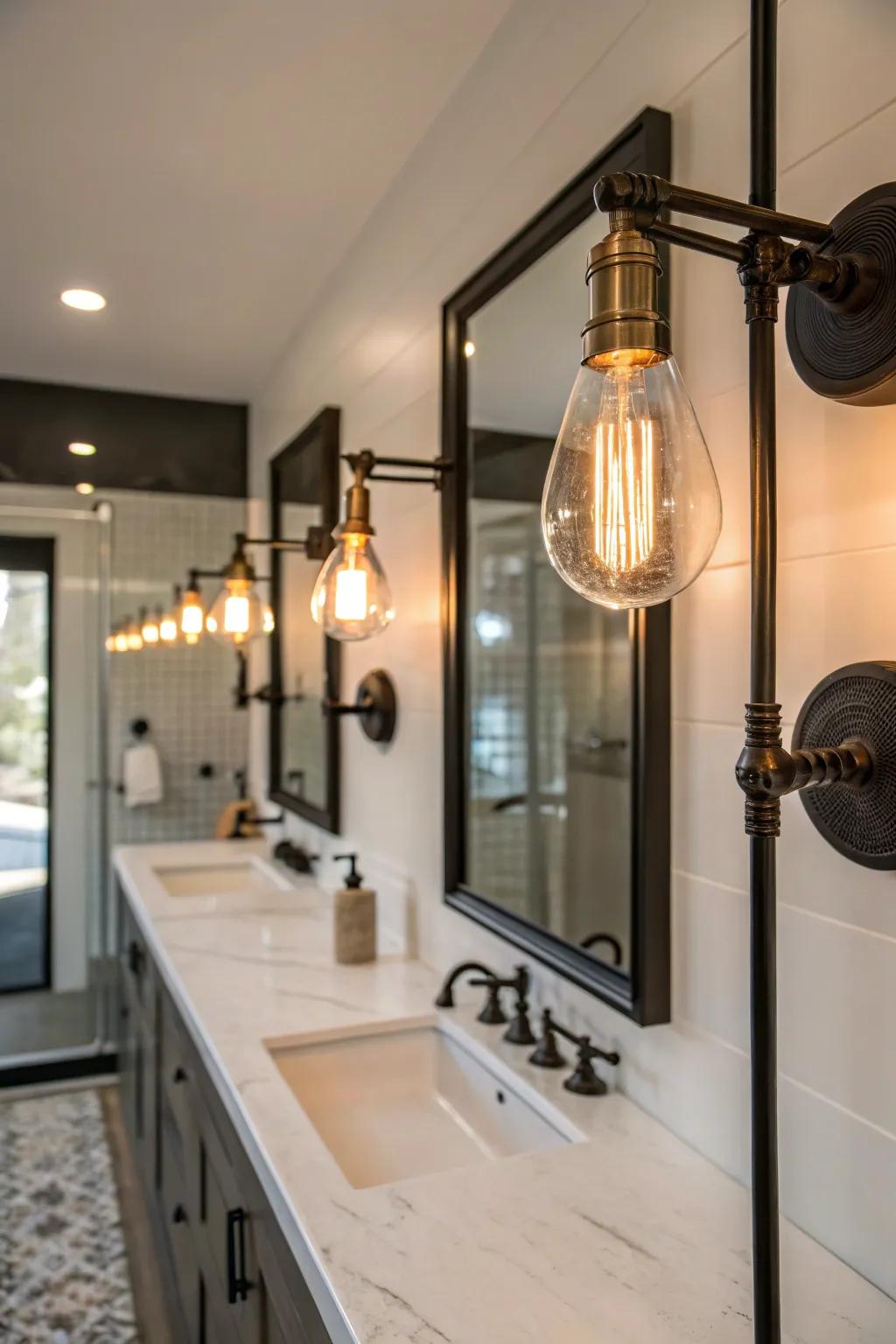 Industrial-inspired sconces add audacious sophistication.