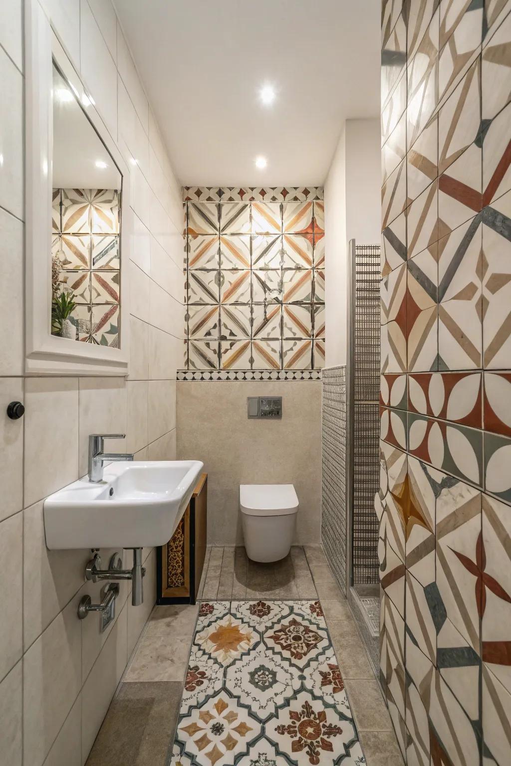 Geometric patterns add a modern twist to your bathroom's design.