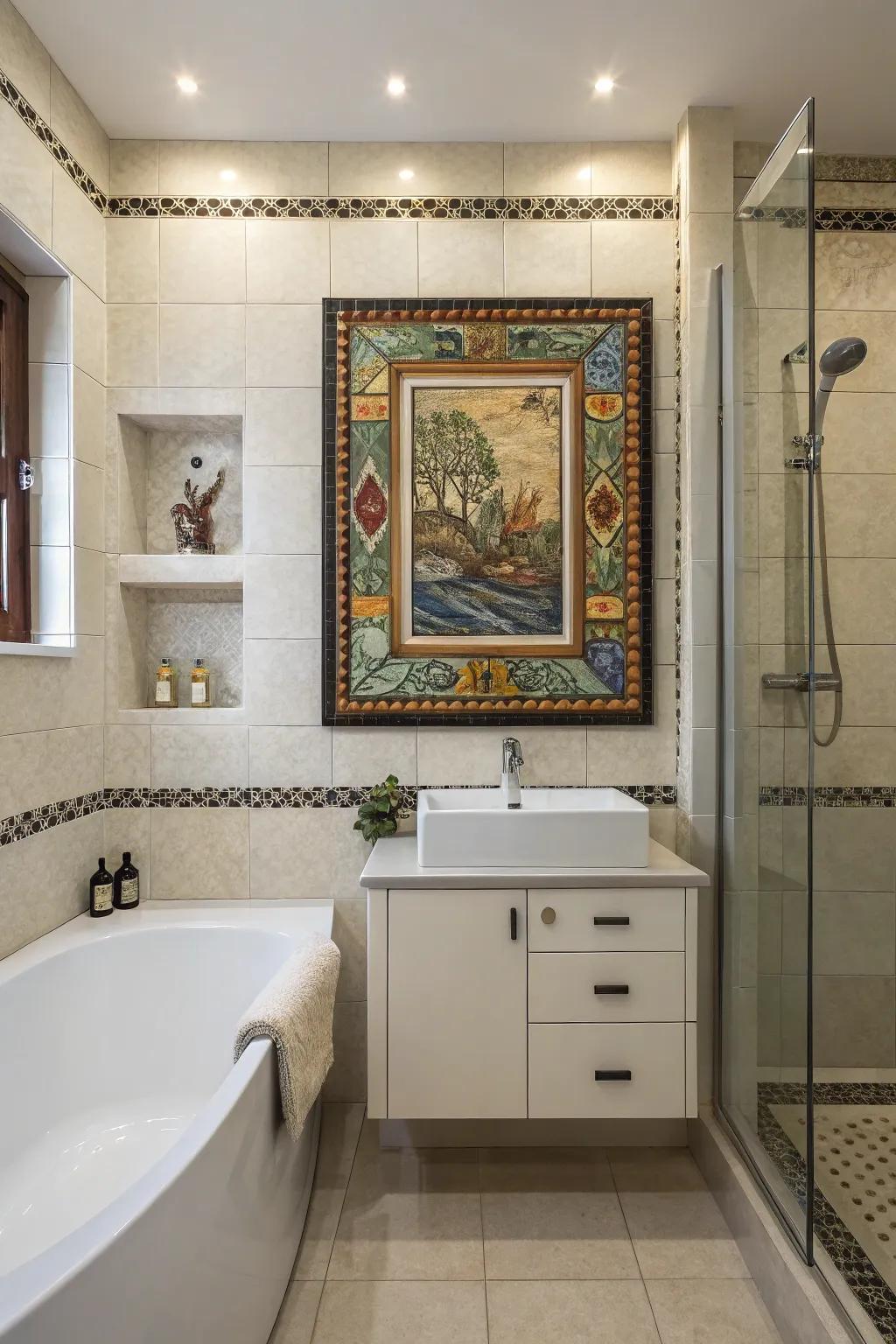 Tile art frames spotlight special designs attractively.