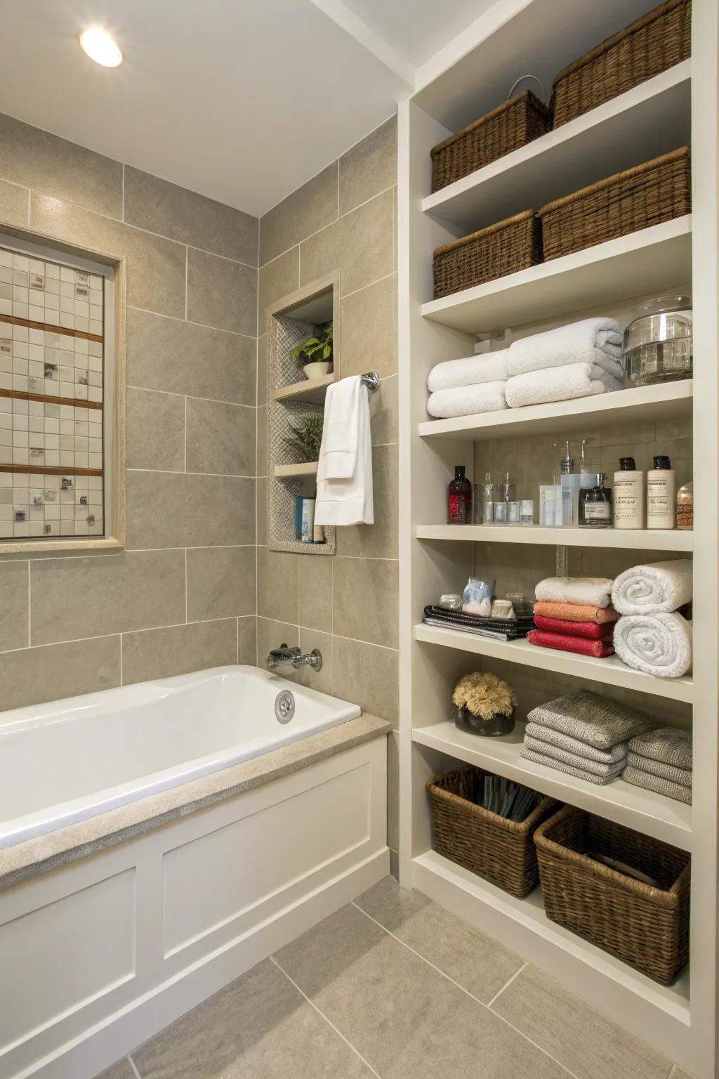 Built-in storage keeps this bathroom neat and tidy.