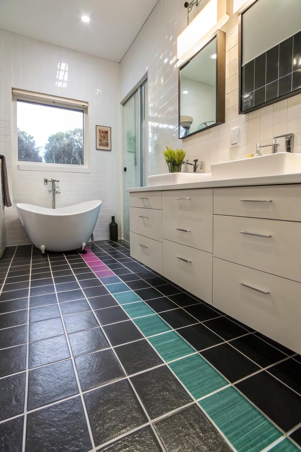 Gradient pieces add depth and intrigue to this contemporary bathroom.