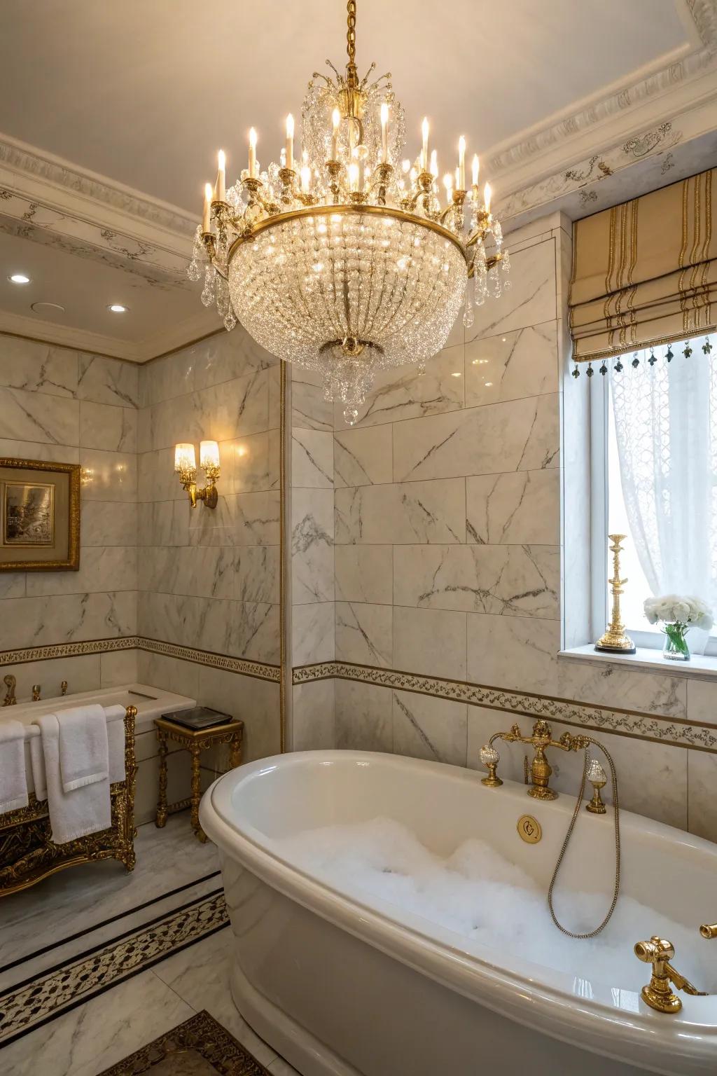 A statement piece like a chandelier adds drama and elegance.