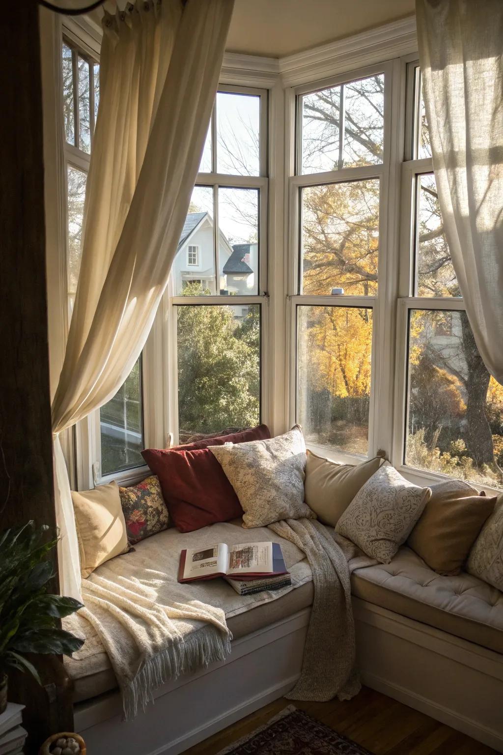 Transform your bay window into a cozy film spot for intimate nights in.