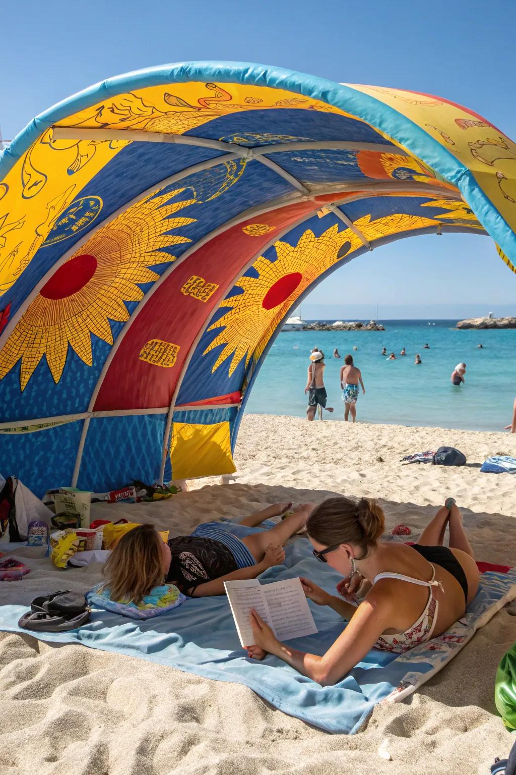 Inflatable shades are playful and swift to arrange for instant beach comfort.