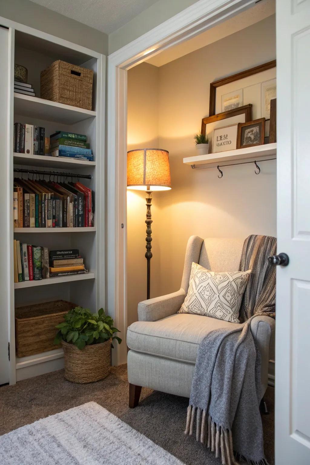 Construct an inviting reading alcove beside your closet bed.