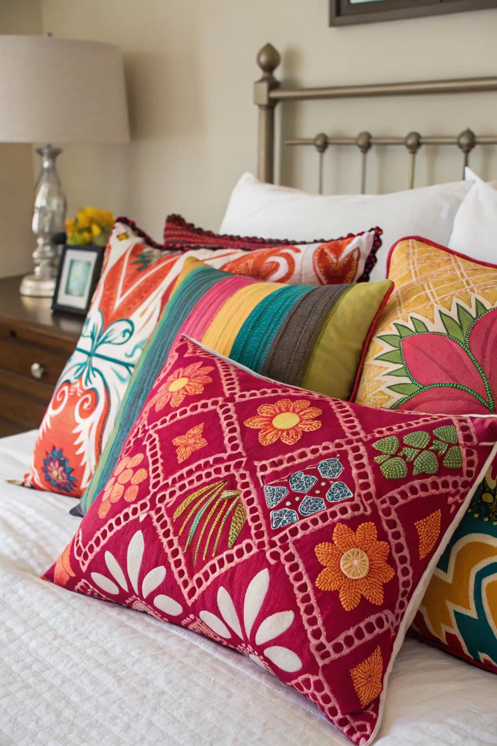 A bold and eclectic cushion setup for those who love color and energy.