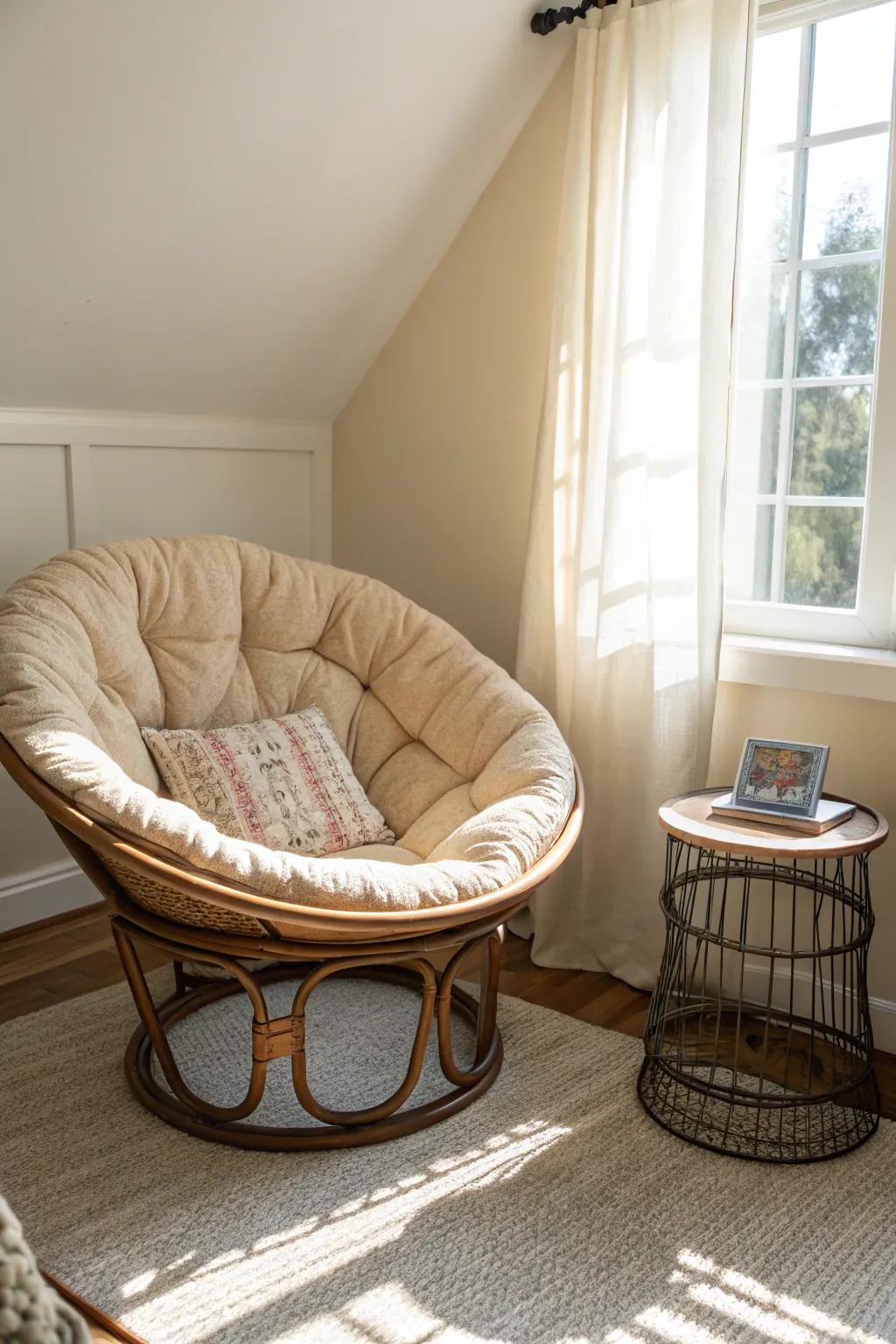 Papasan chairs are inviting and cozy.