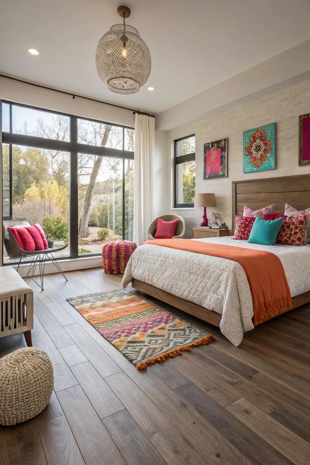 Laminate flooring delivers versatility and budget-friendly style.