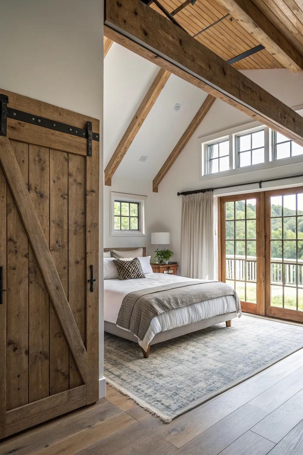 While preserving an open sense, sliding doors provide privacy.