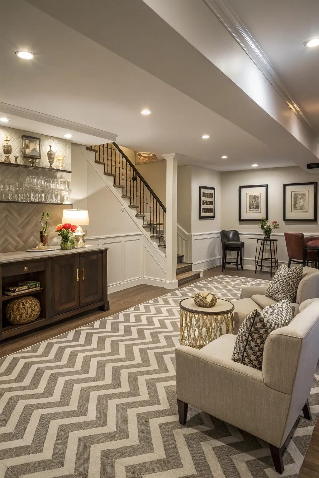 Chevron designs include a exquisite turn to storm cellar flooring.