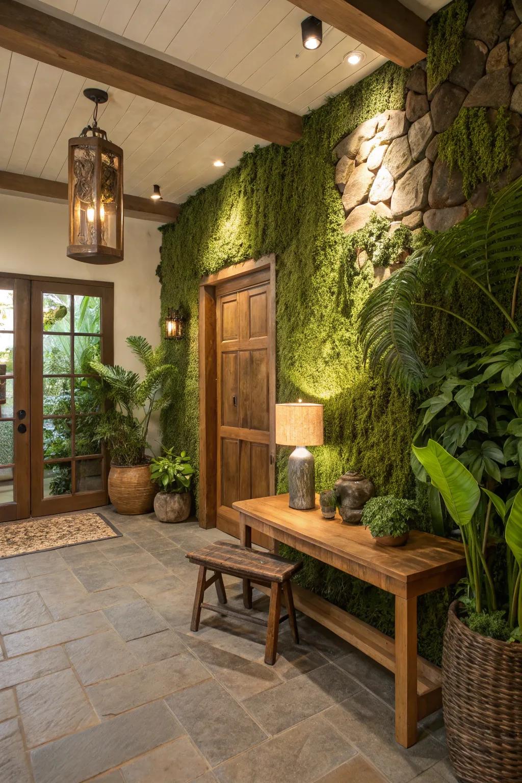 An welcoming entryway featuring earthy zen green walls.