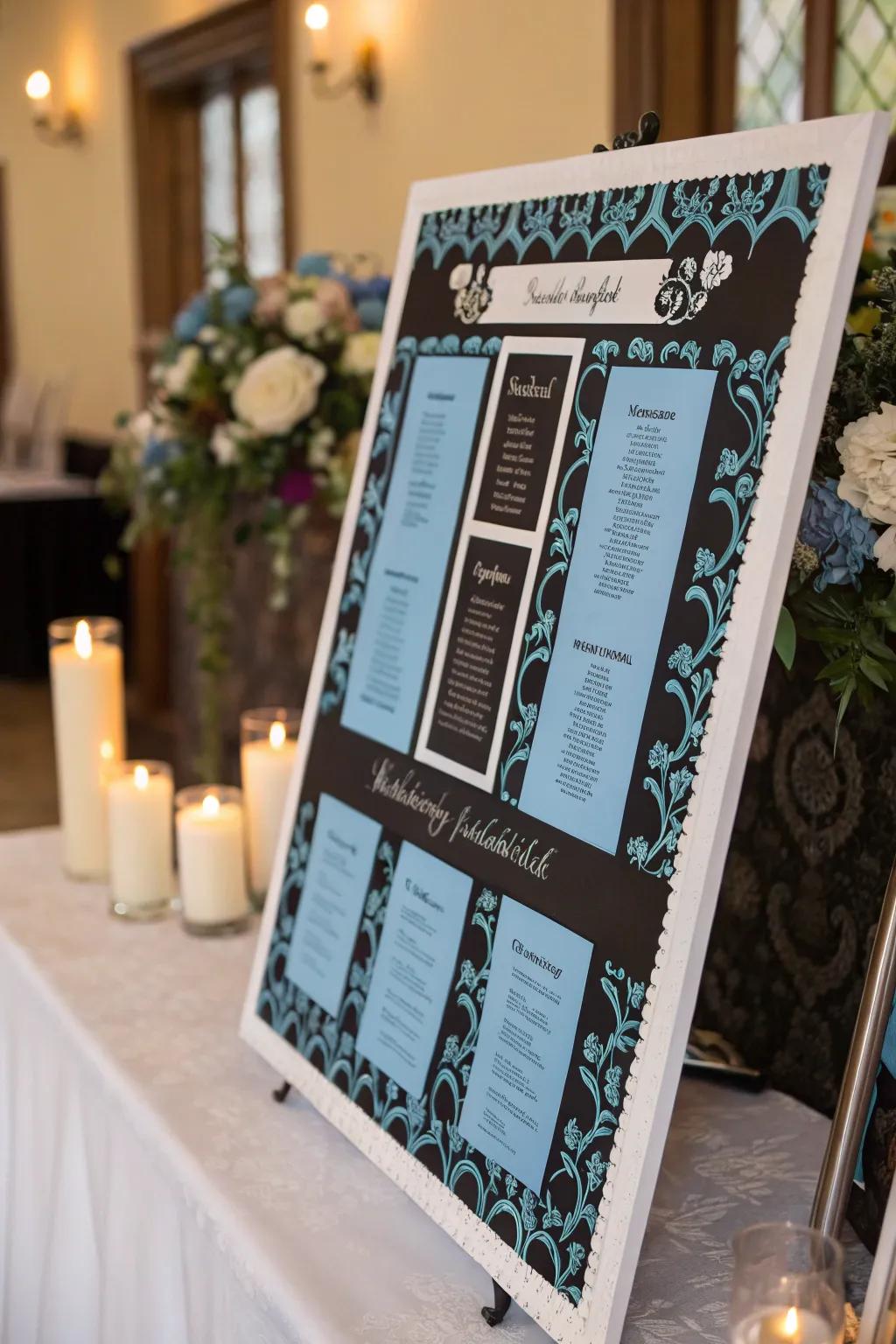 A seating chart that adds to the decor while serving its purpose.