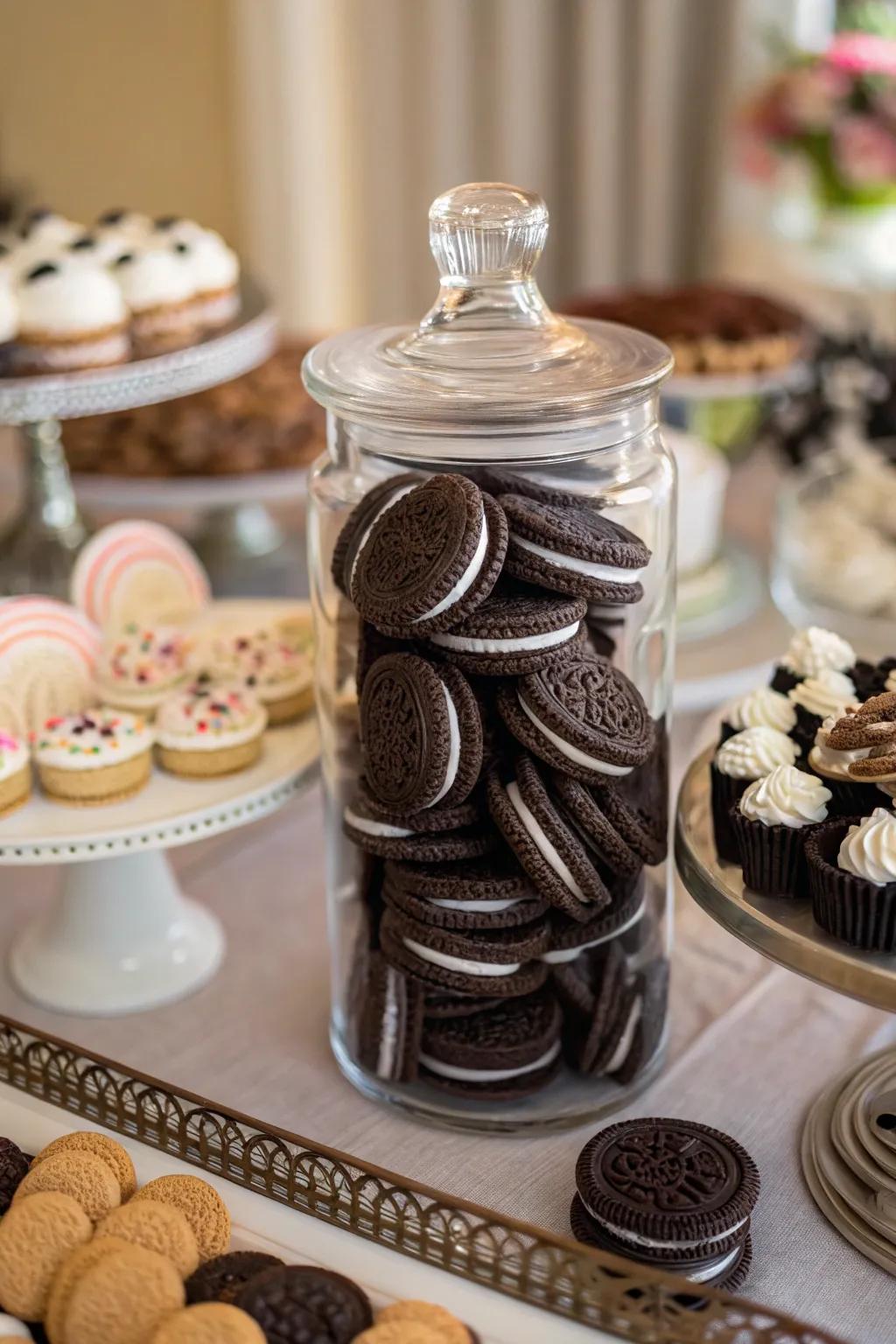 A jar of Oreos adding a sweet touch to the decor.