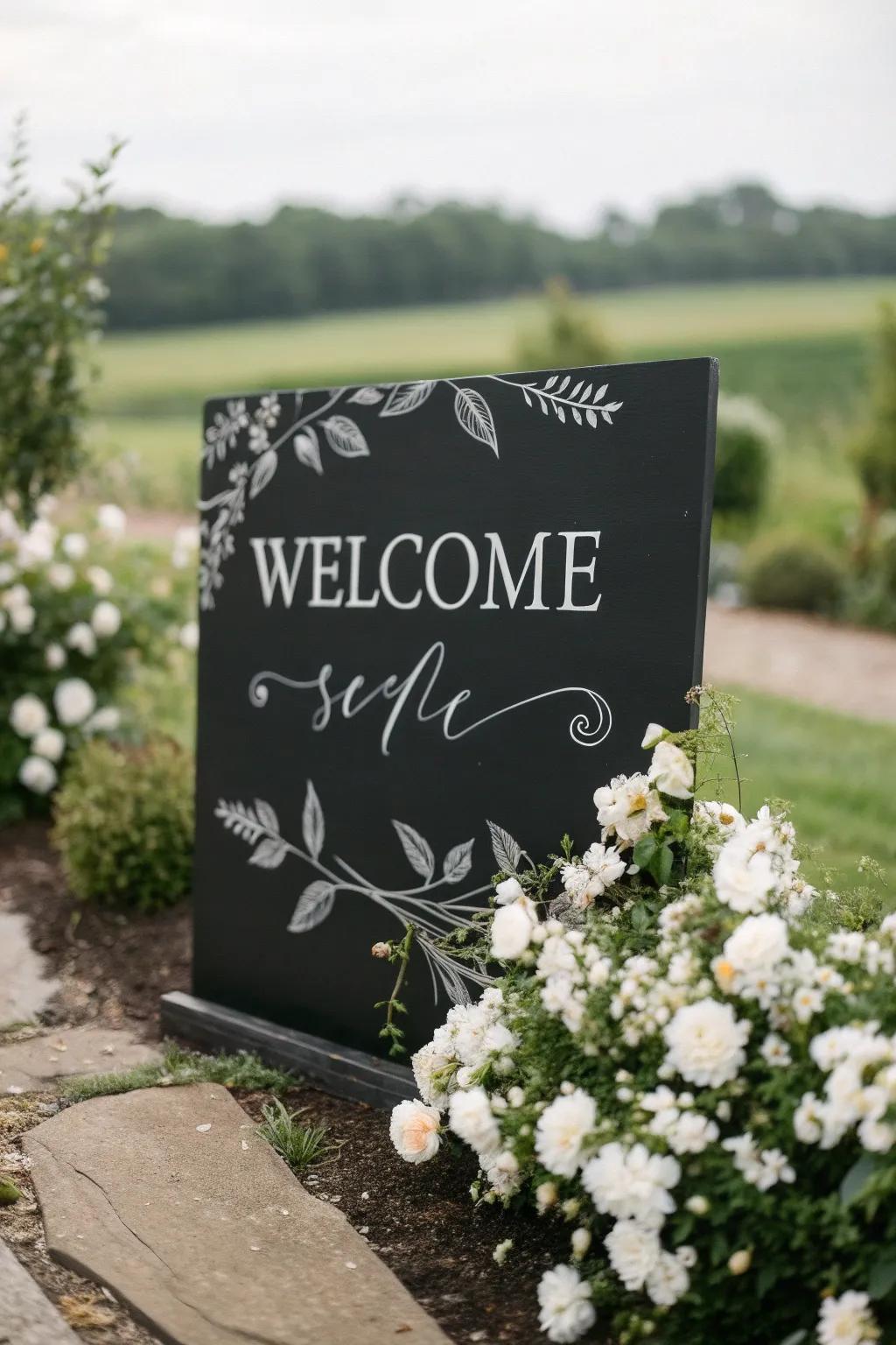 A stylish welcome notice creates a fantastic first impression for wedding guests.
