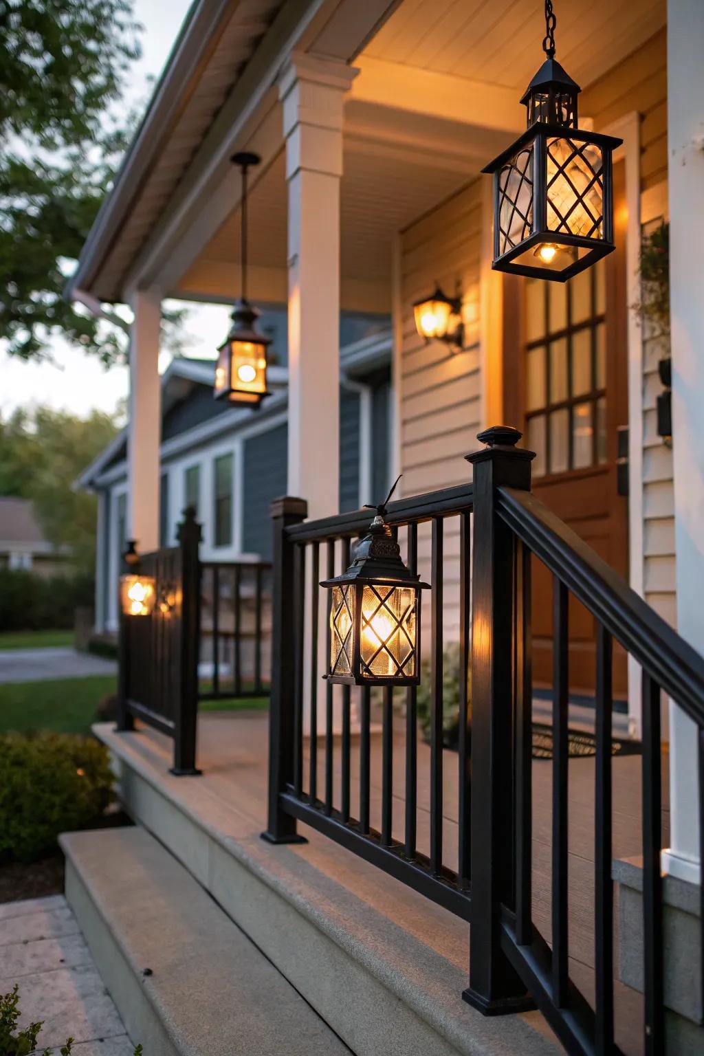 Lantern lighting enhances the beauty and functionality of your porch.