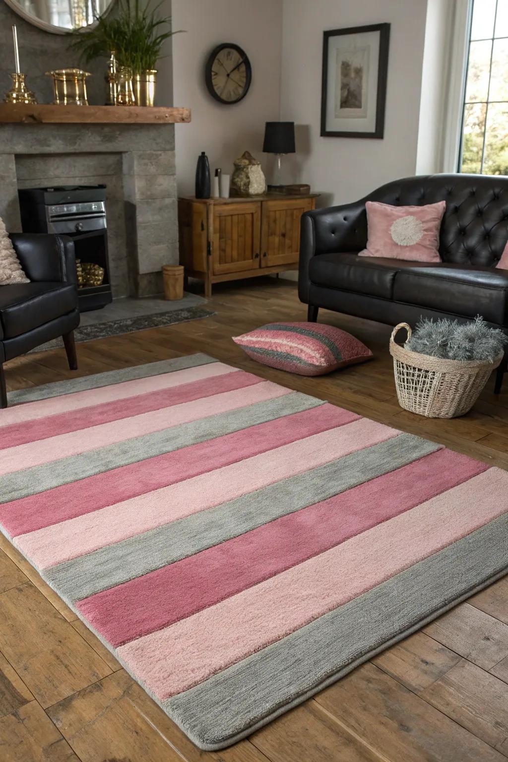 Layering floor coverings adds texture and warmth to the living area.