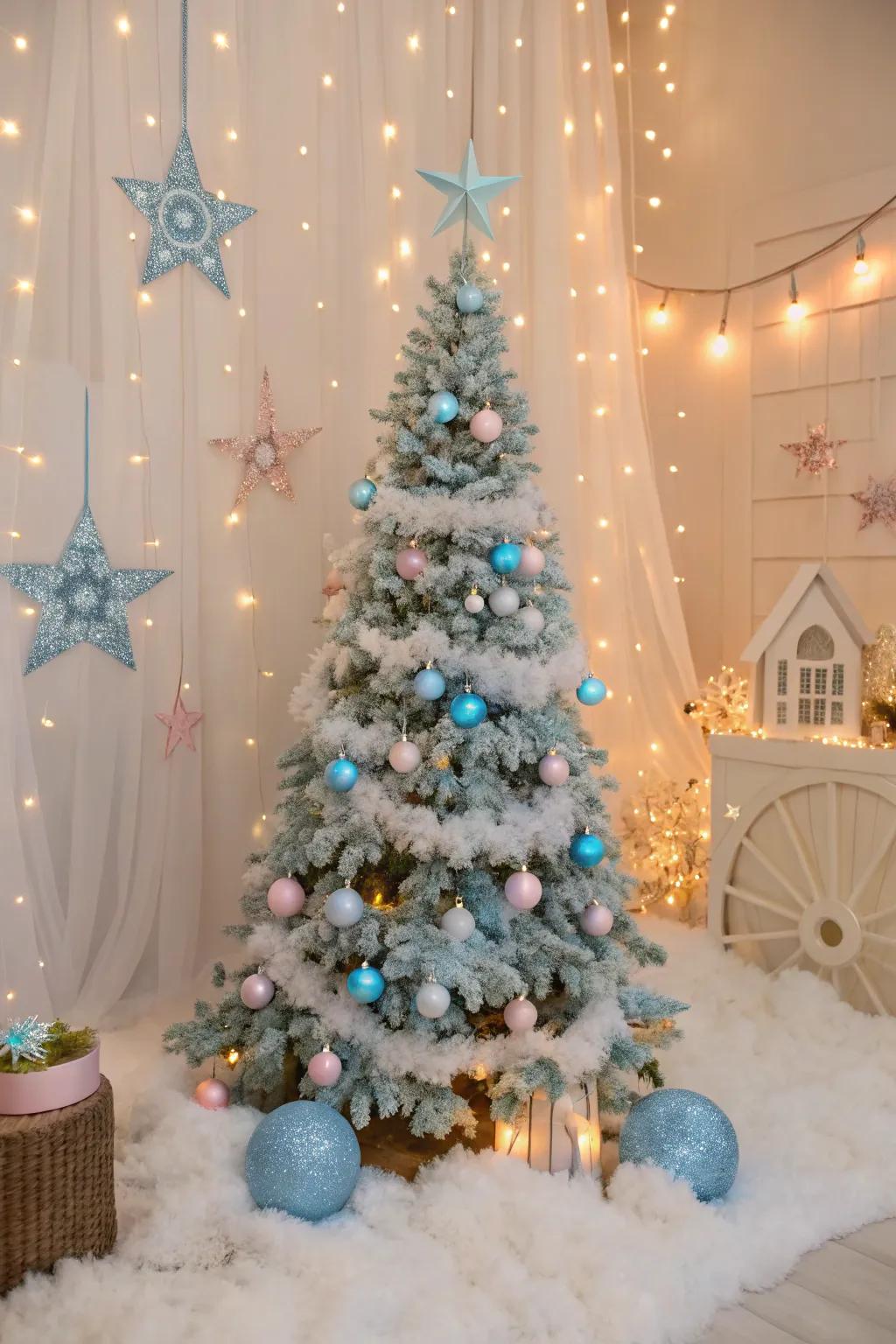 A whimsical azure and pastel Christmas tree.