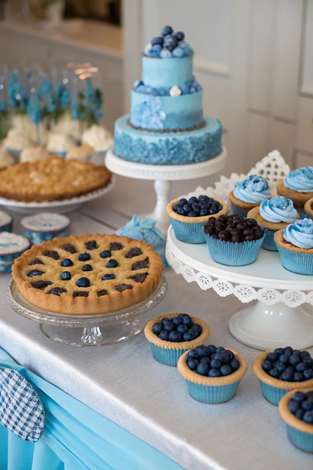 An appetizing selection of blue-themed confections on display.