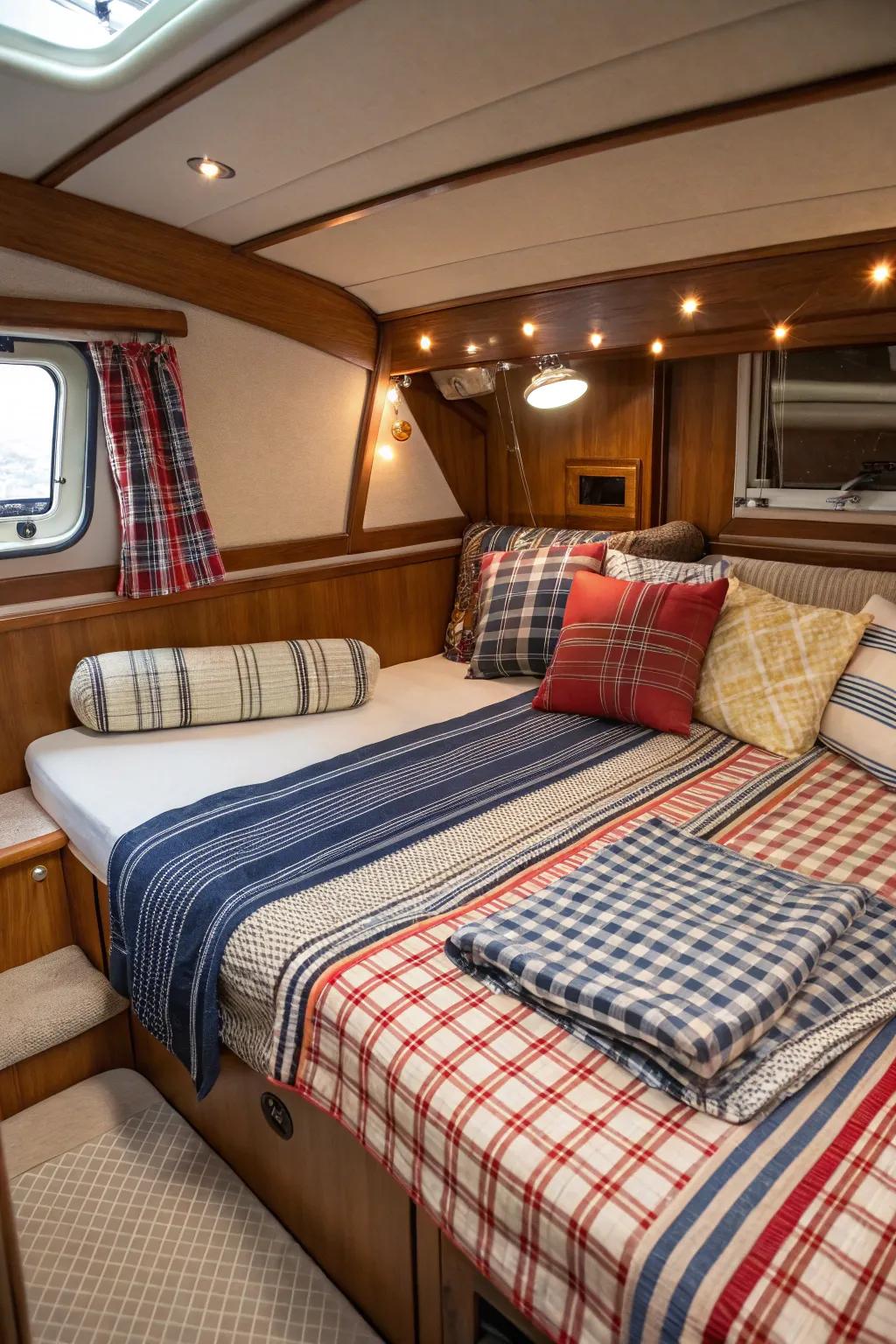 Patterned textiles add visual intrigue to your area.