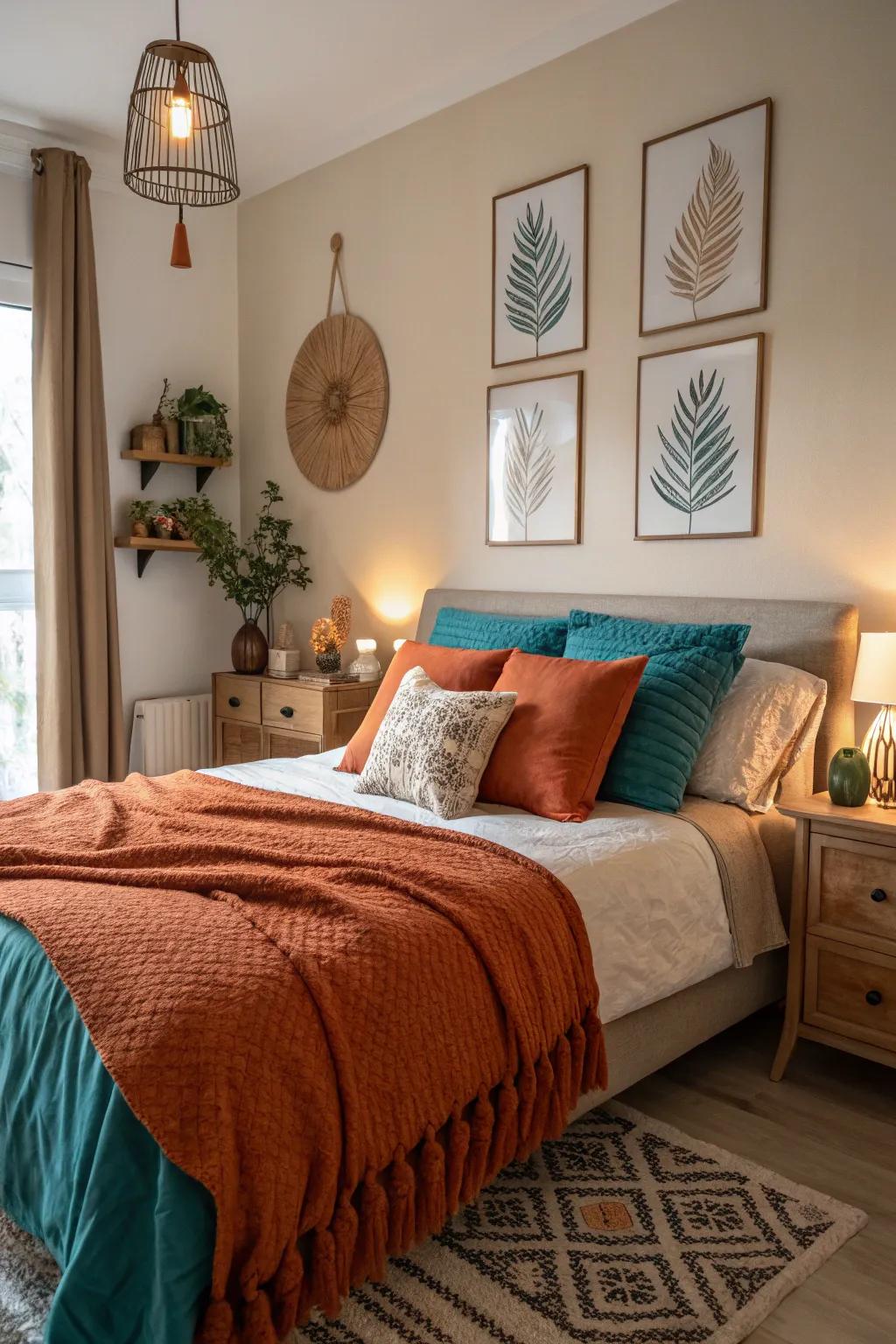 Teal elements creating a striking contrast.