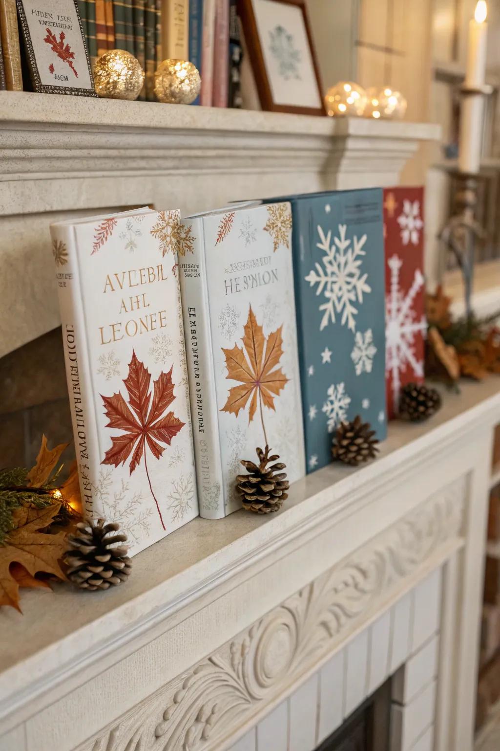Holiday book covers bring a festive flair to your decorating.