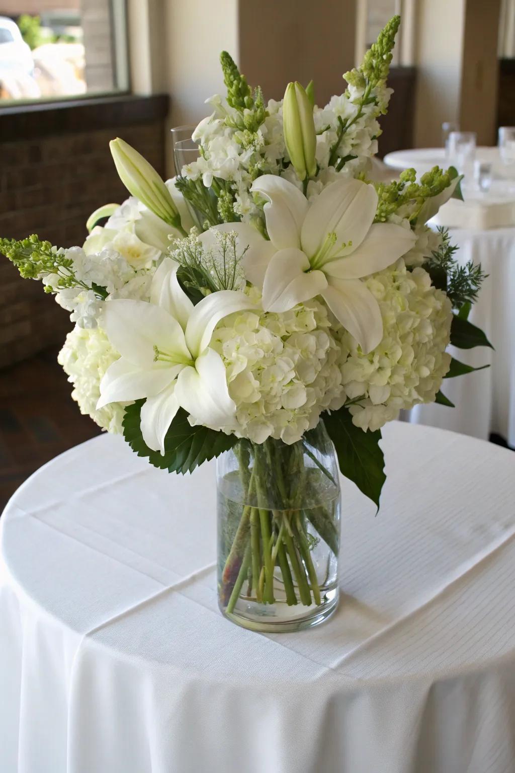 White bouquets radiate purity and tranquility.