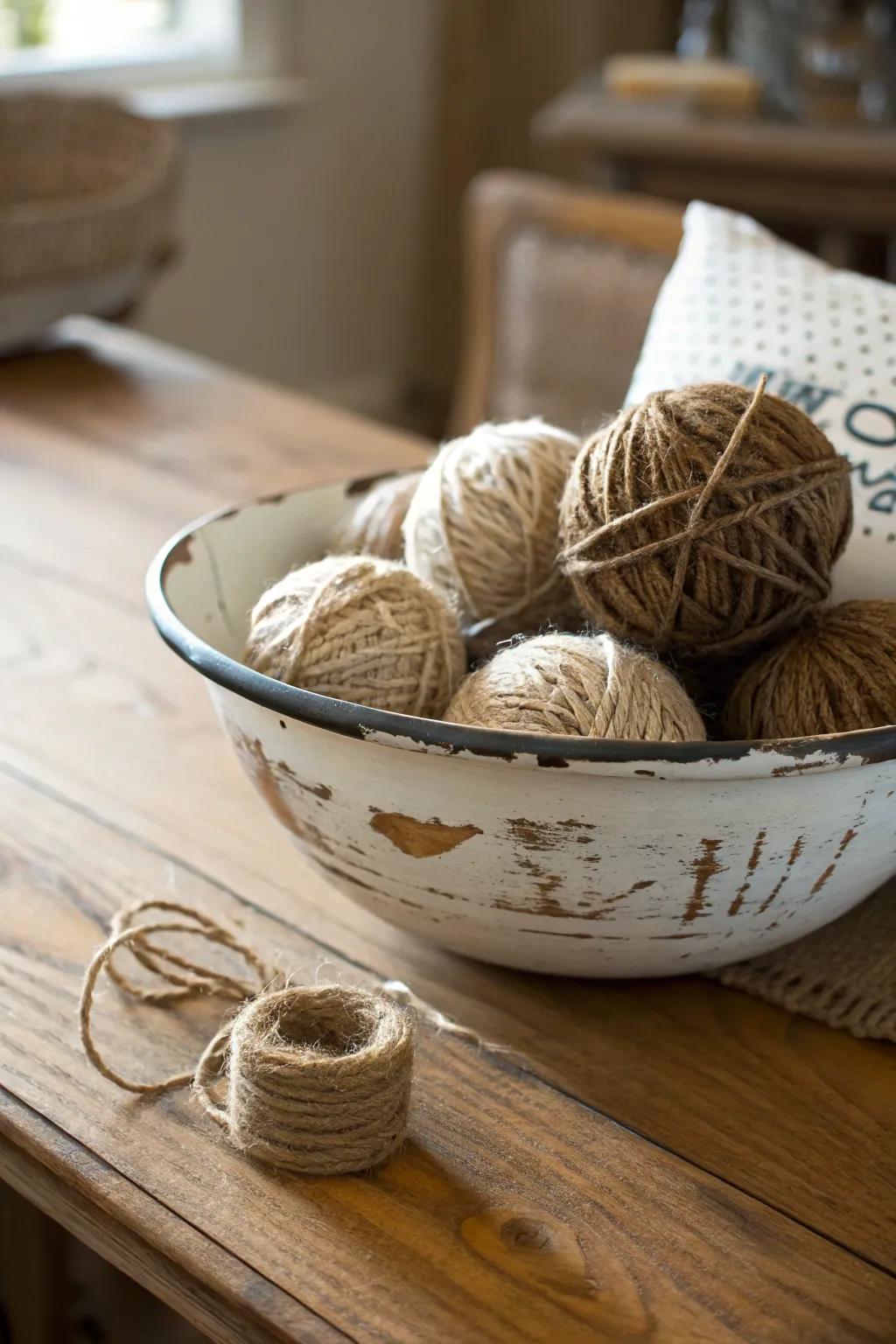 A country bowl showcasing artless woven twine