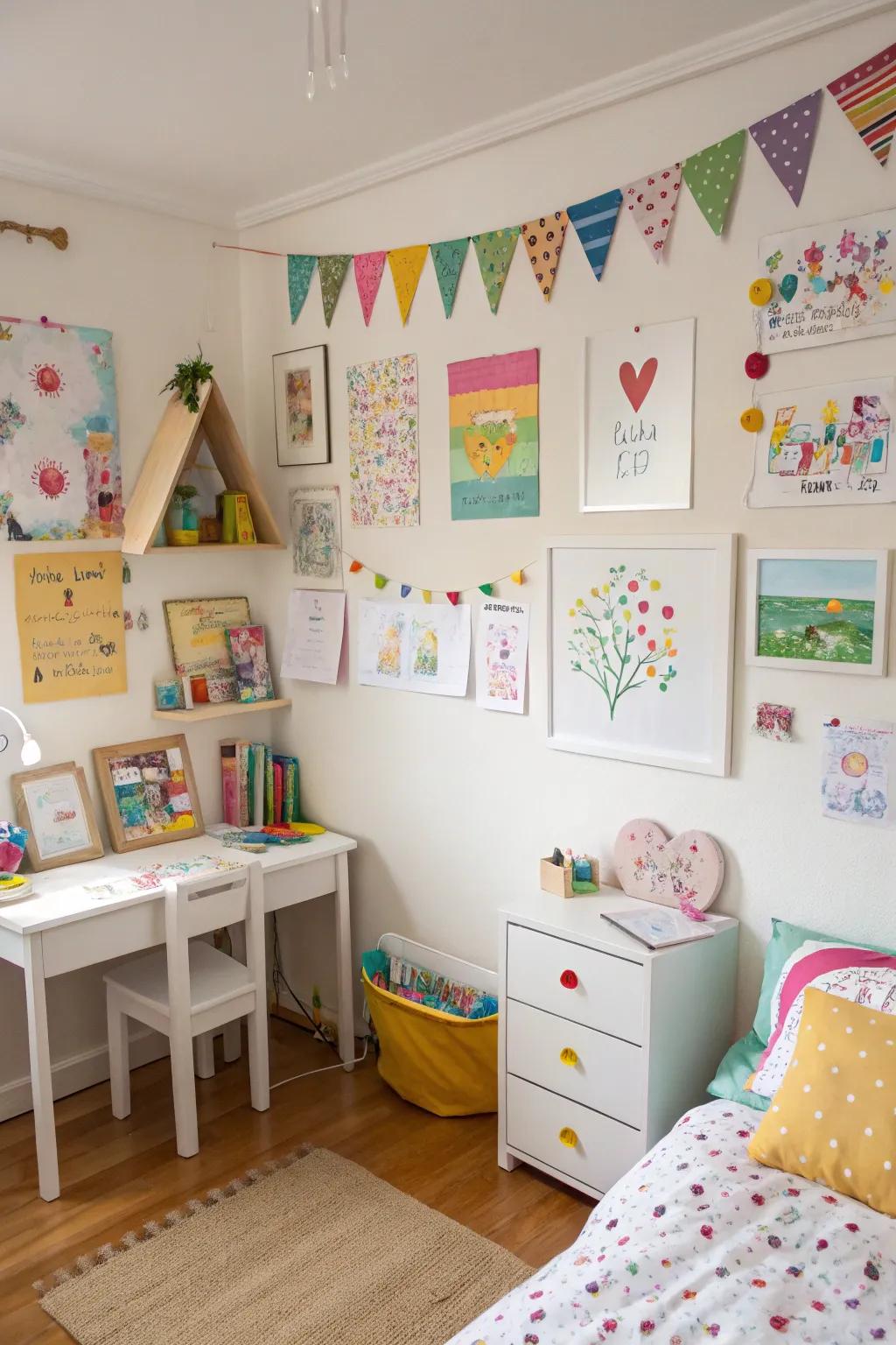 DIY art gives a personal and creative touch to the room.