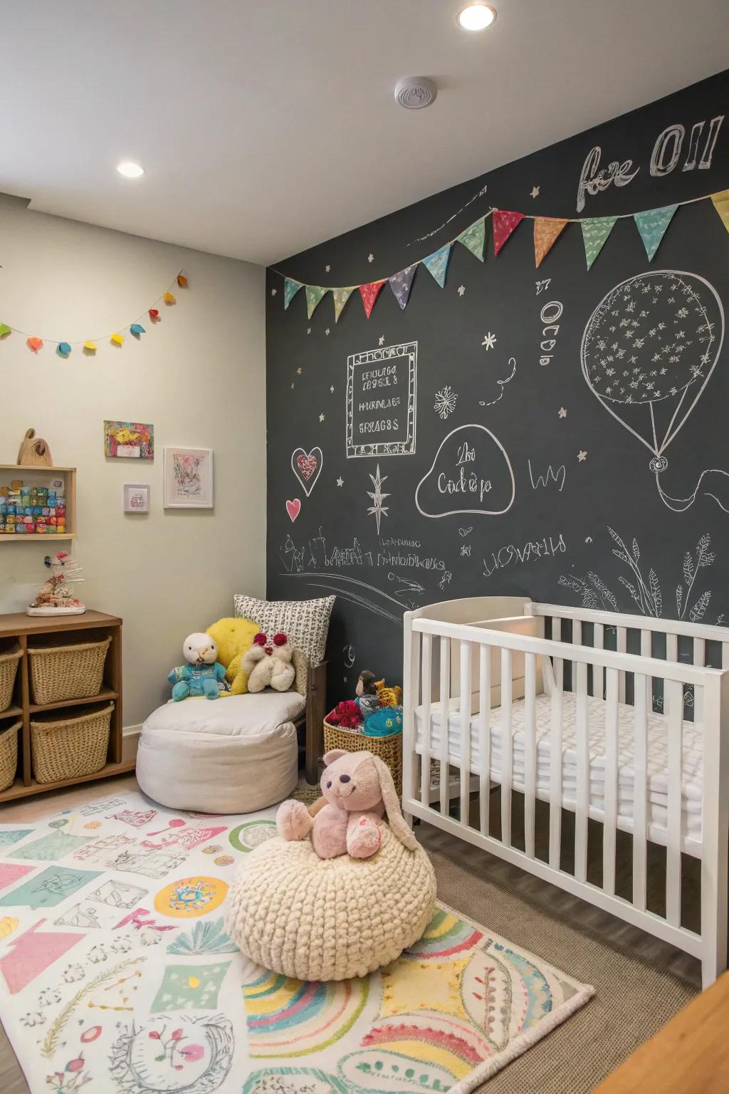 A chalkboard feature entices creativity and engagement.