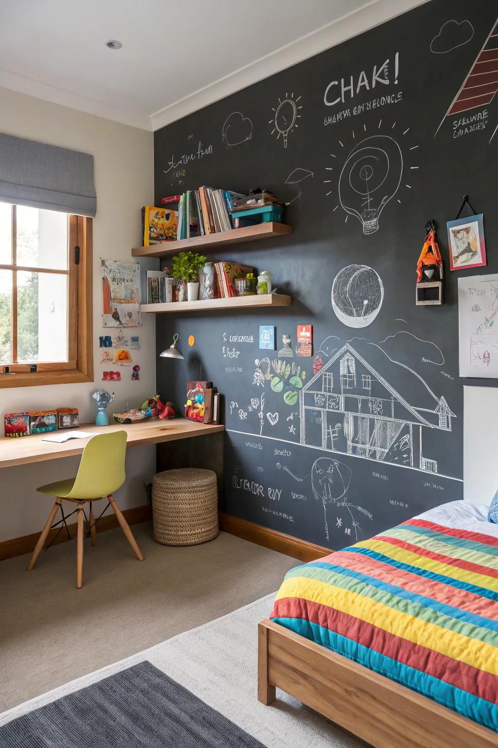 A slate wall inspires creativity and amusement.