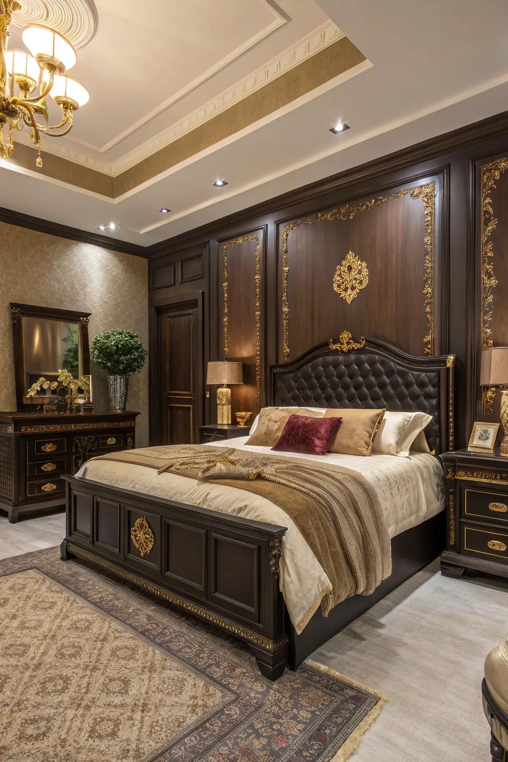 Deep wood furnishings add richness and depth.