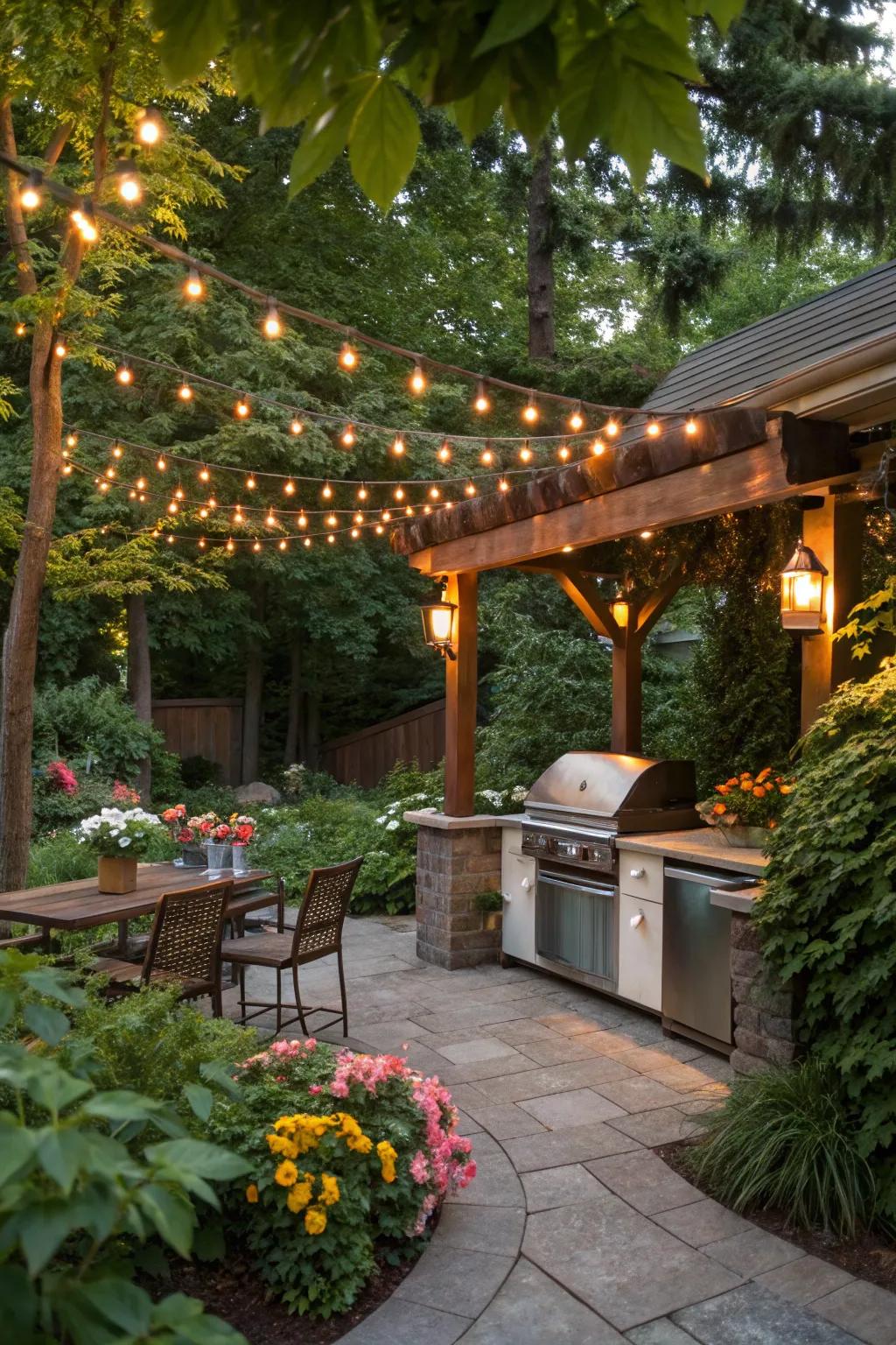 Custom lighting revitalizes your BBQ space for nighttime use.